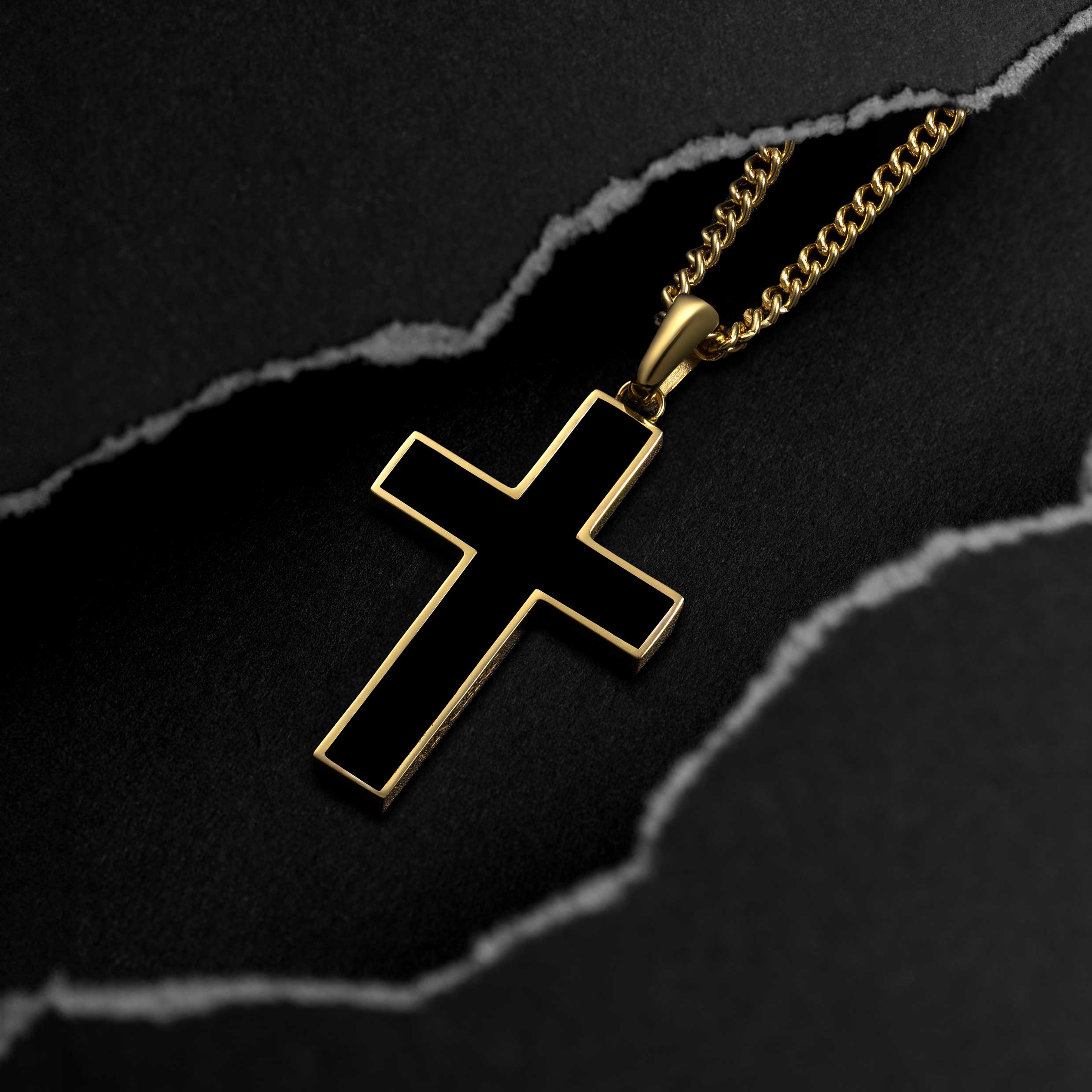 Stone Cross (Large) - 14K Gold Onyx - Image 5