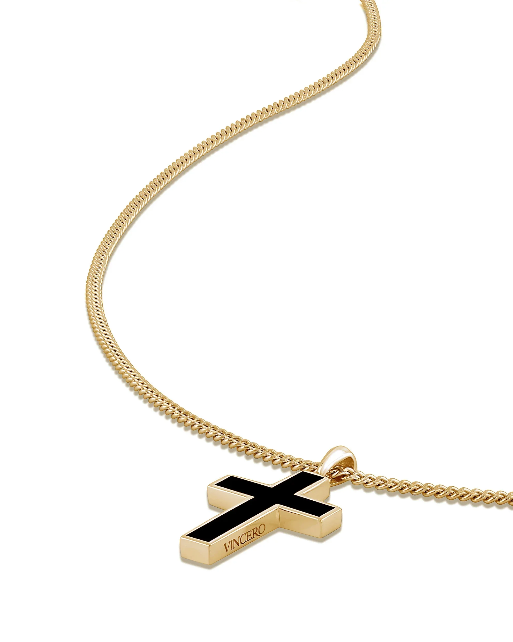 Stone Cross Pendant -  14K Gold Onyx - Image 6