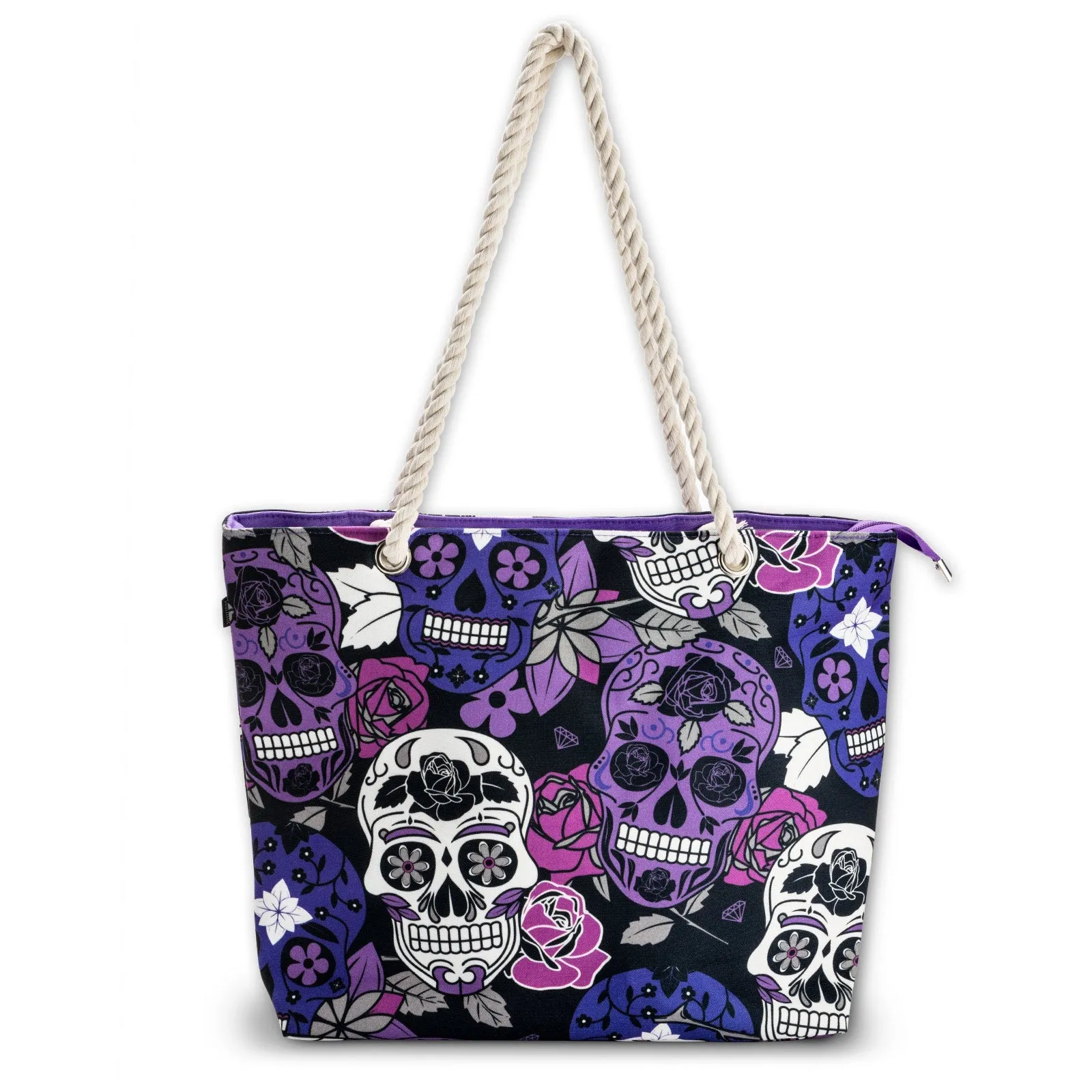 Sugar Skull Purple Shoulder Beach Bag - Image 2
