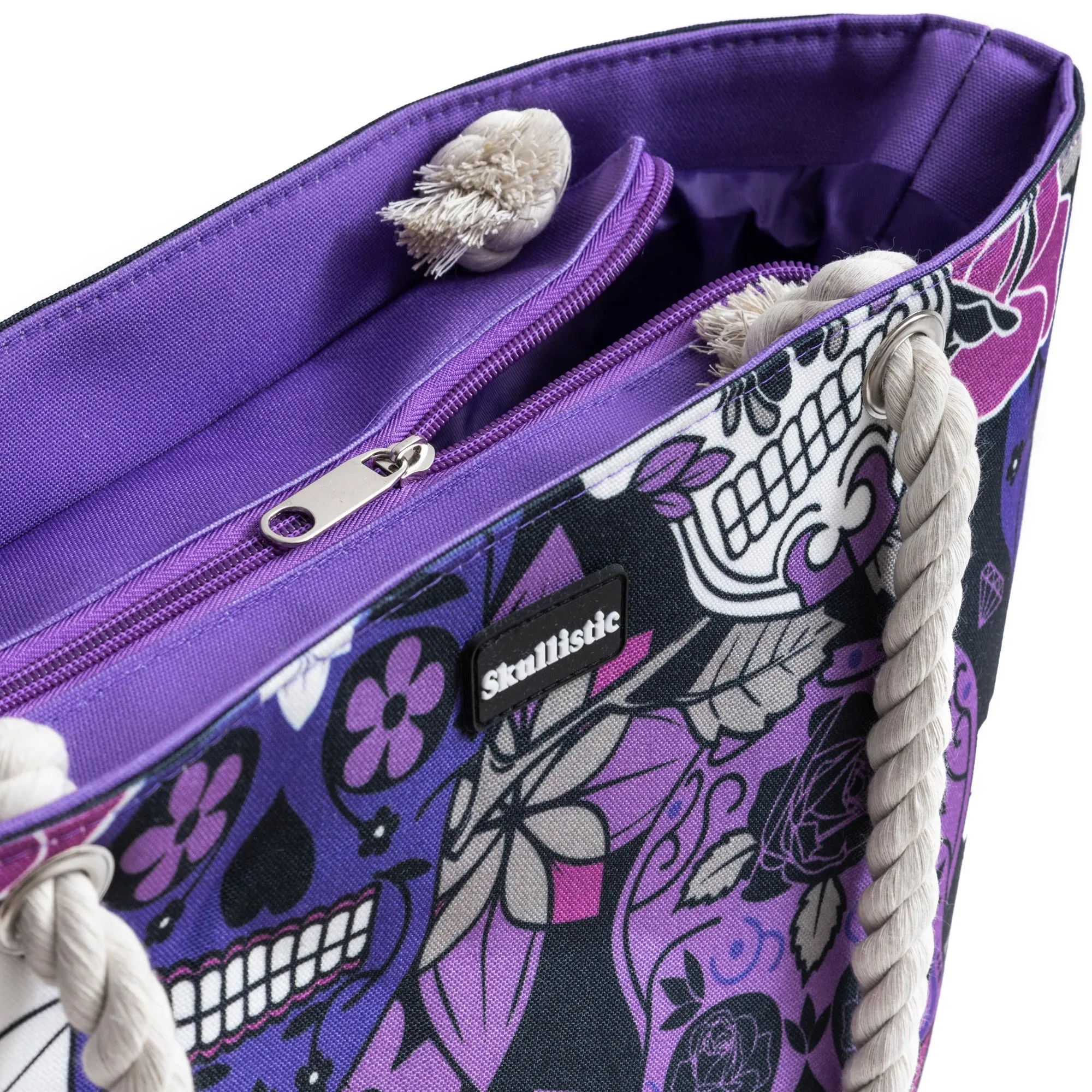 Sugar Skull Purple Shoulder Beach Bag - Image 3