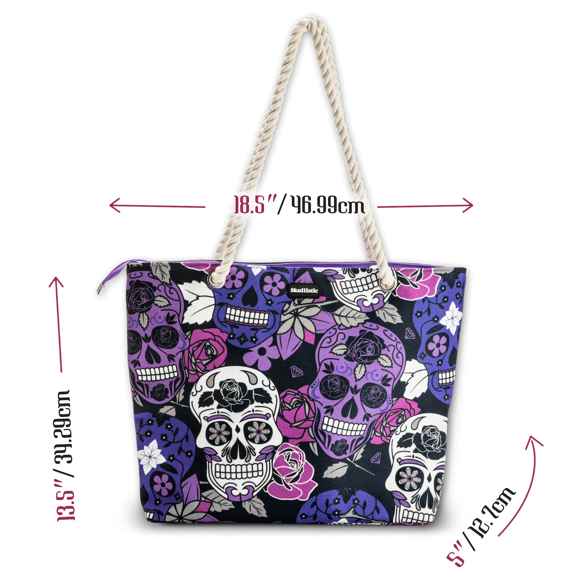 Sugar Skull Purple Shoulder Beach Bag - Image 6