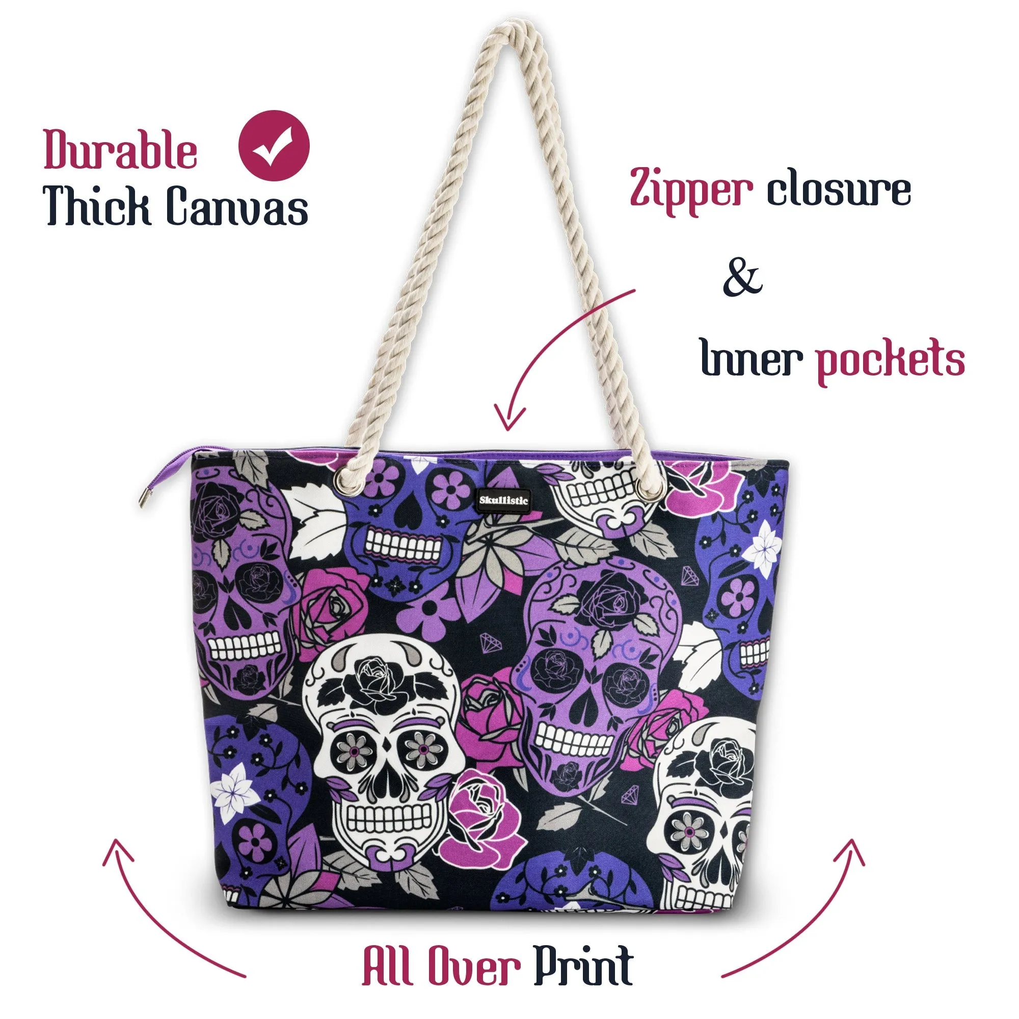 Sugar Skull Purple Shoulder Beach Bag - Image 7