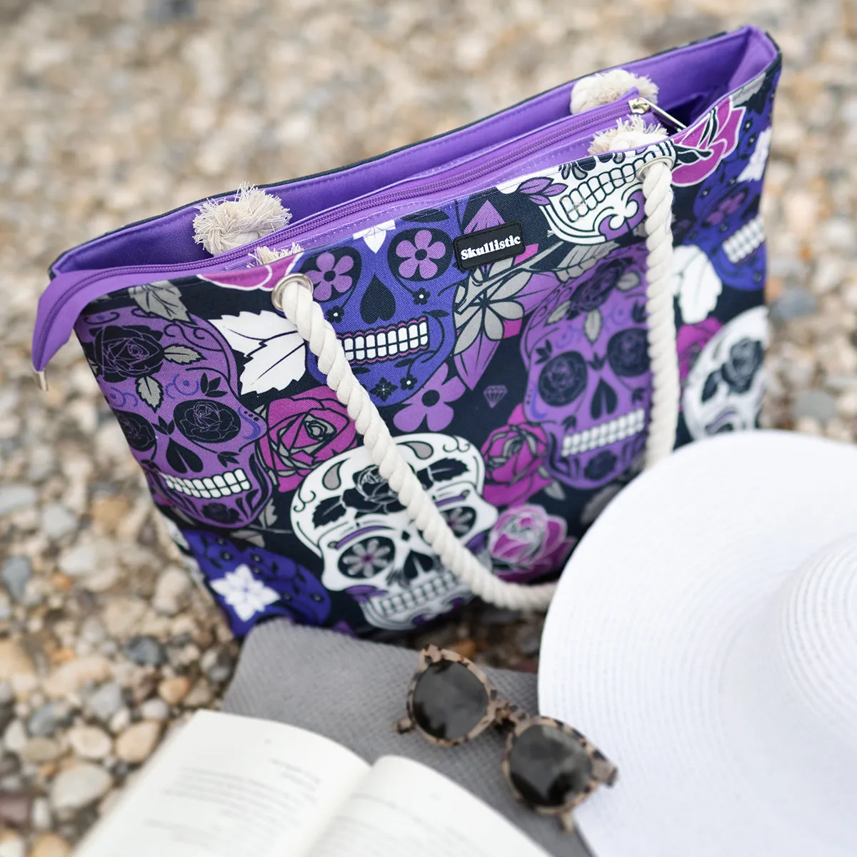 Sugar Skull Purple Shoulder Beach Bag - Image 8