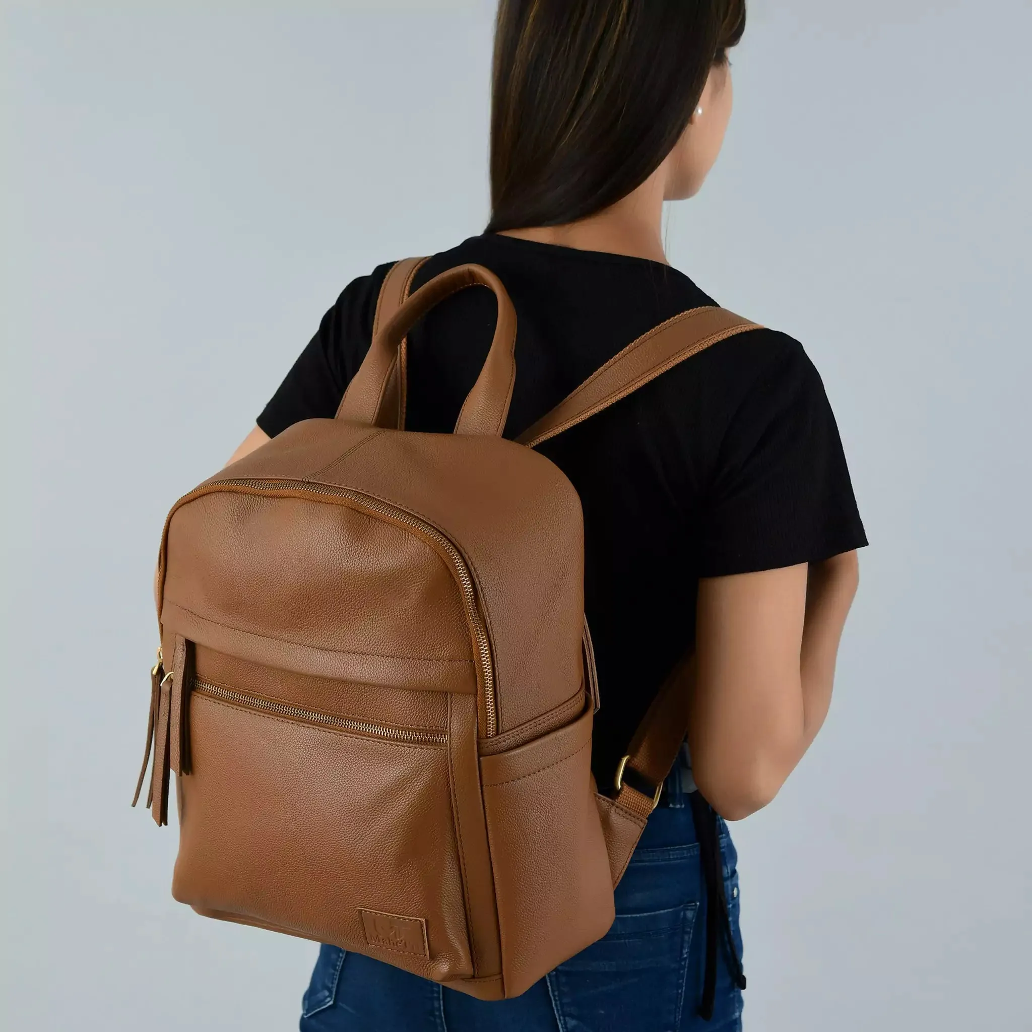Tan Leather Multi Pocket Women's Backpack - Image 10