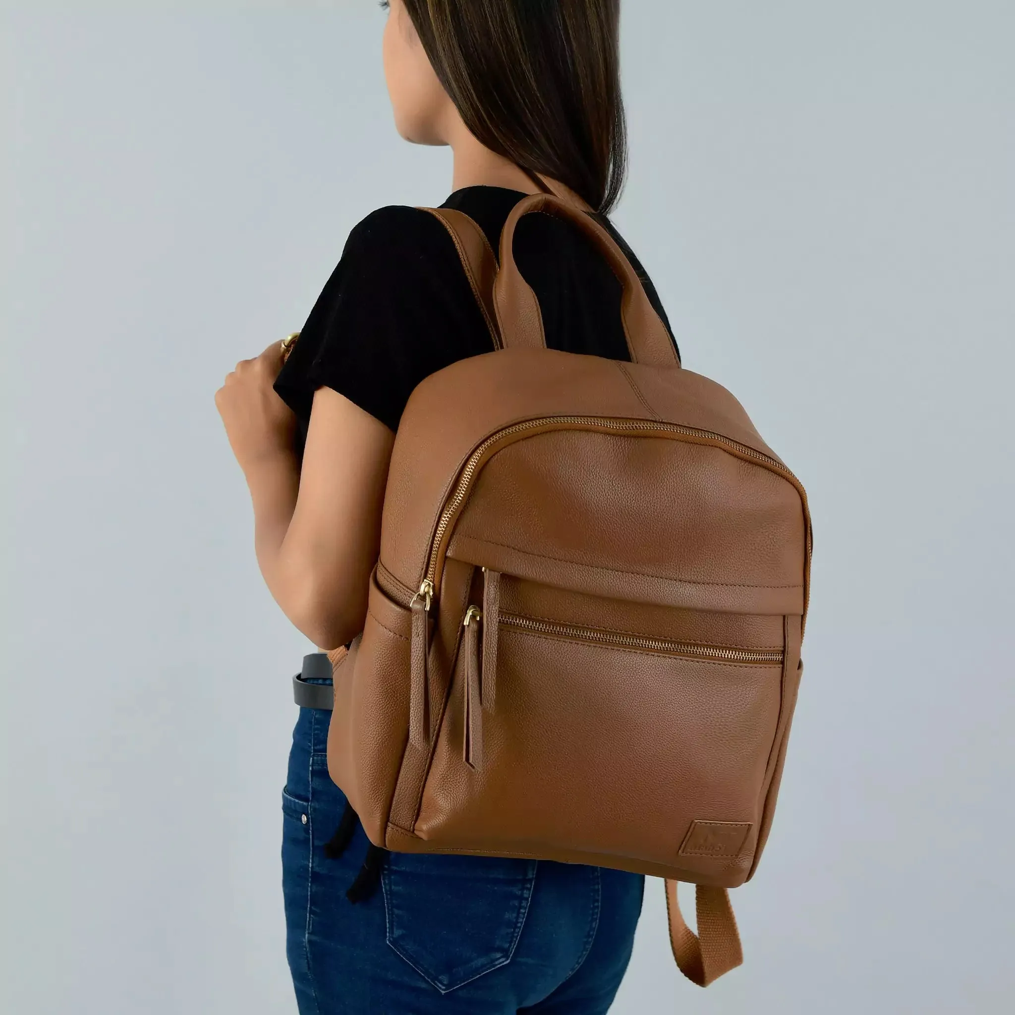 Tan Leather Multi Pocket Women's Backpack - Image 2