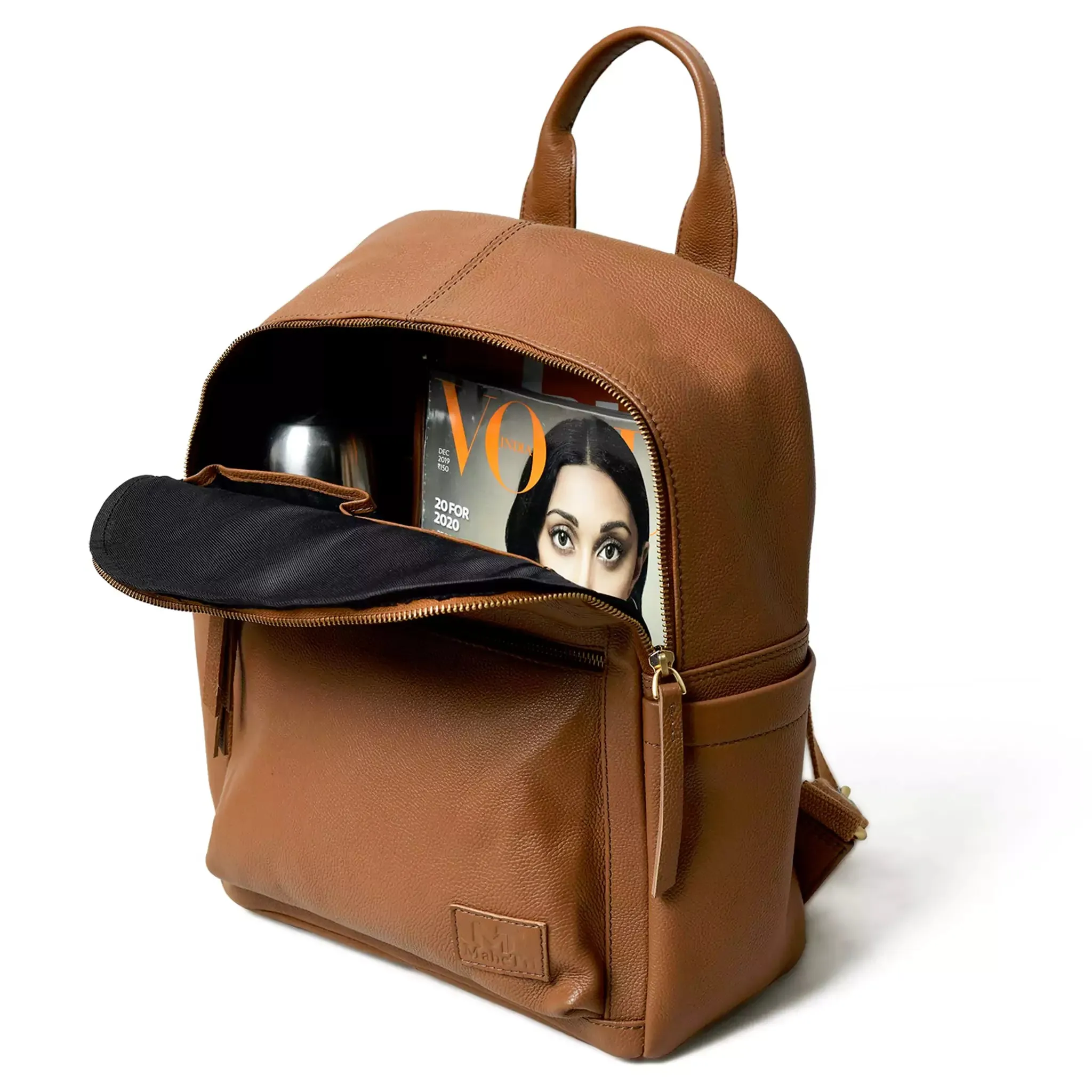 Tan Leather Multi Pocket Women's Backpack - Image 7