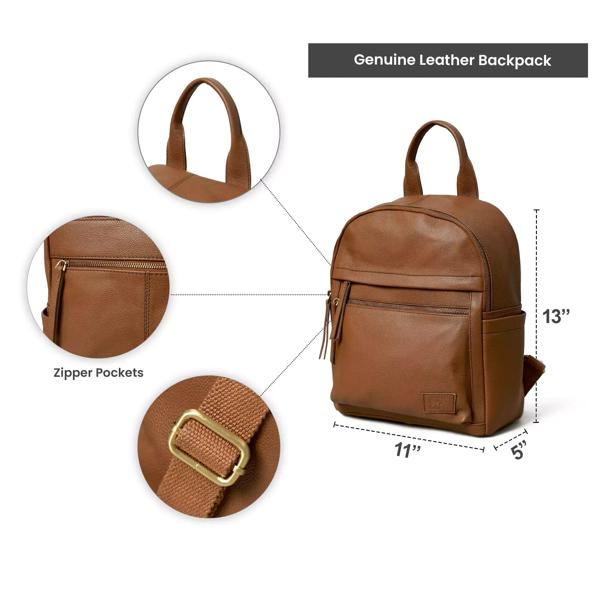 Tan Leather Multi Pocket Women's Backpack - Image 8
