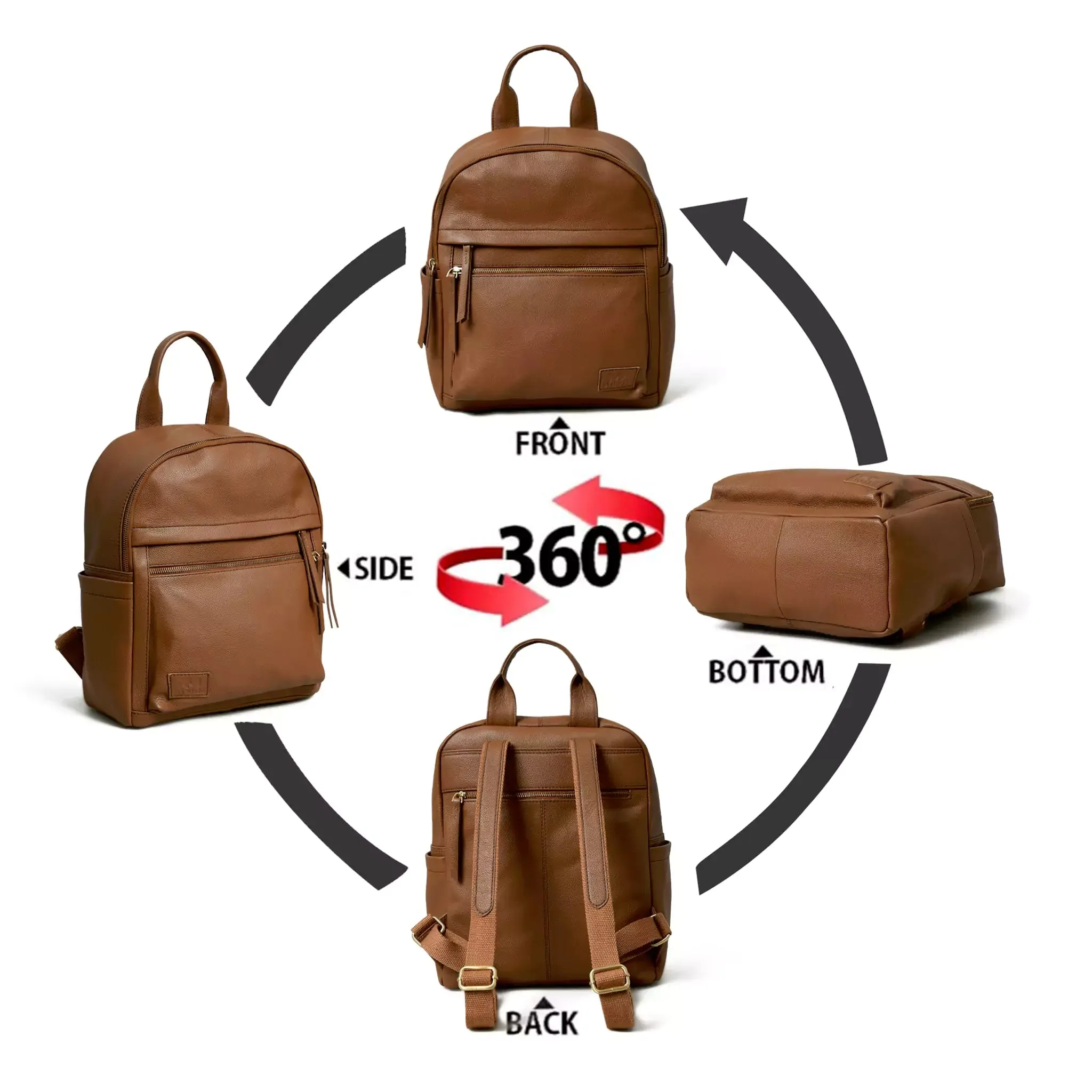 Tan Leather Multi Pocket Women's Backpack - Image 9