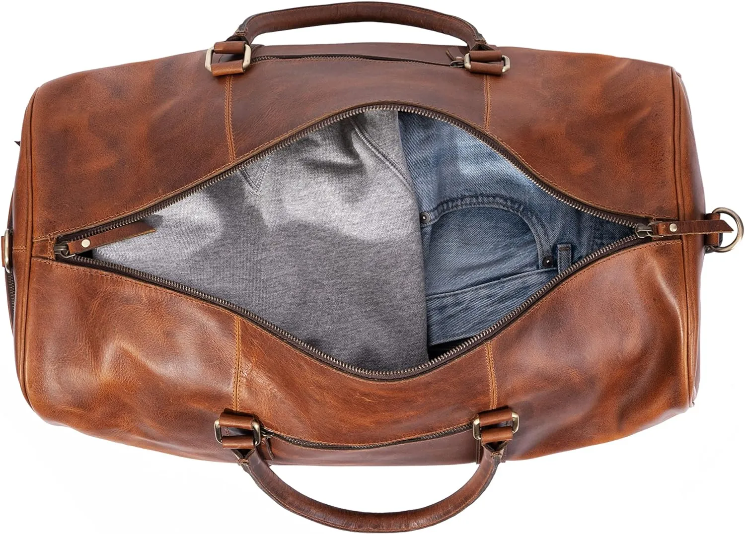 Tan Leather Trolley Duffel Bag 44L - Image 3