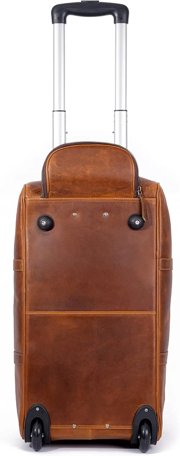 Tan Leather Trolley Duffel Bag 44L - Image 4