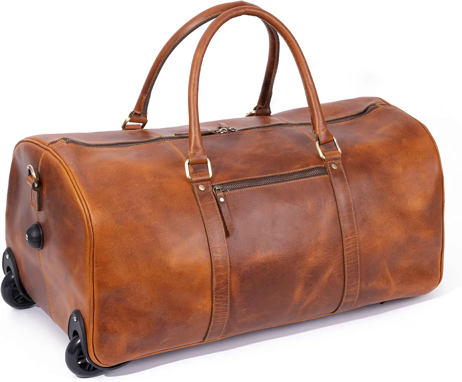 Tan Leather Trolley Duffel Bag 44L - Image 5