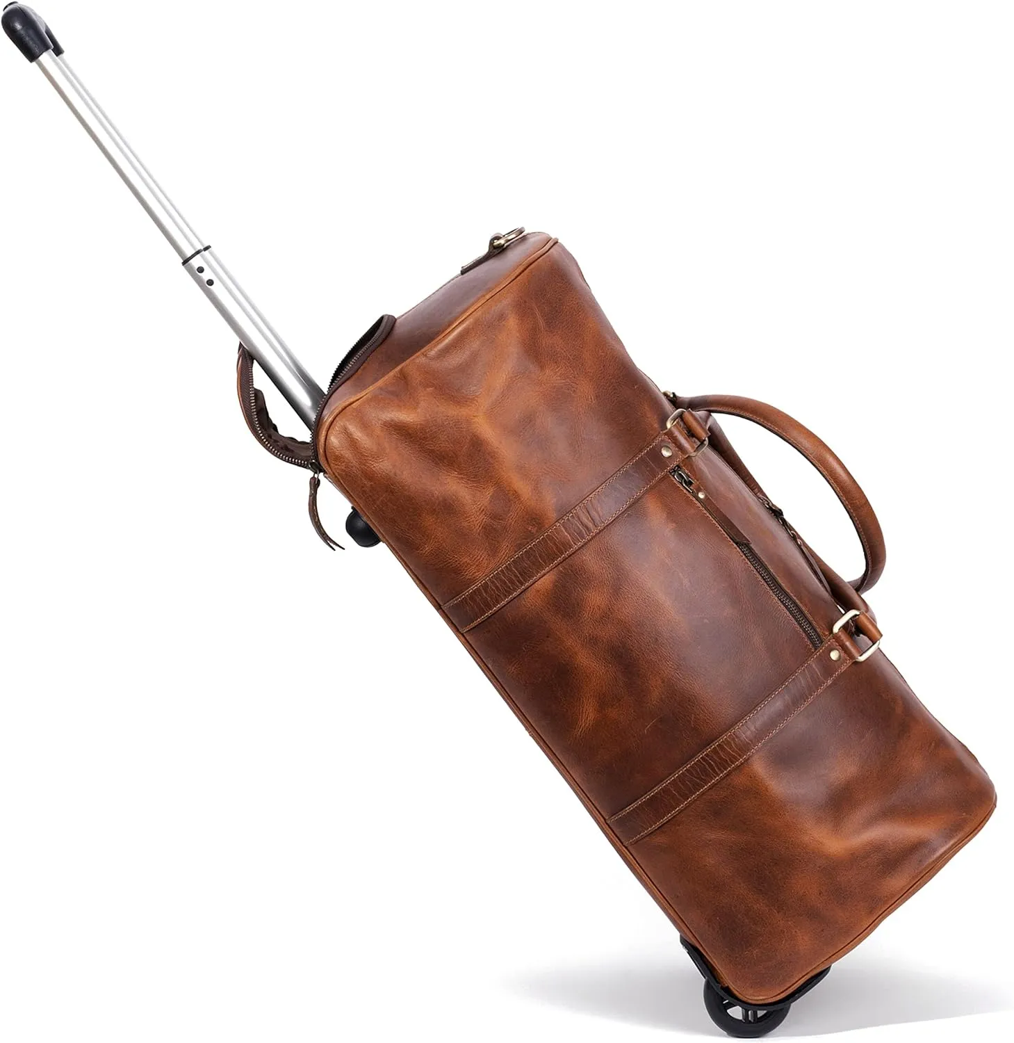 Tan Leather Trolley Duffel Bag 44L - Image 6