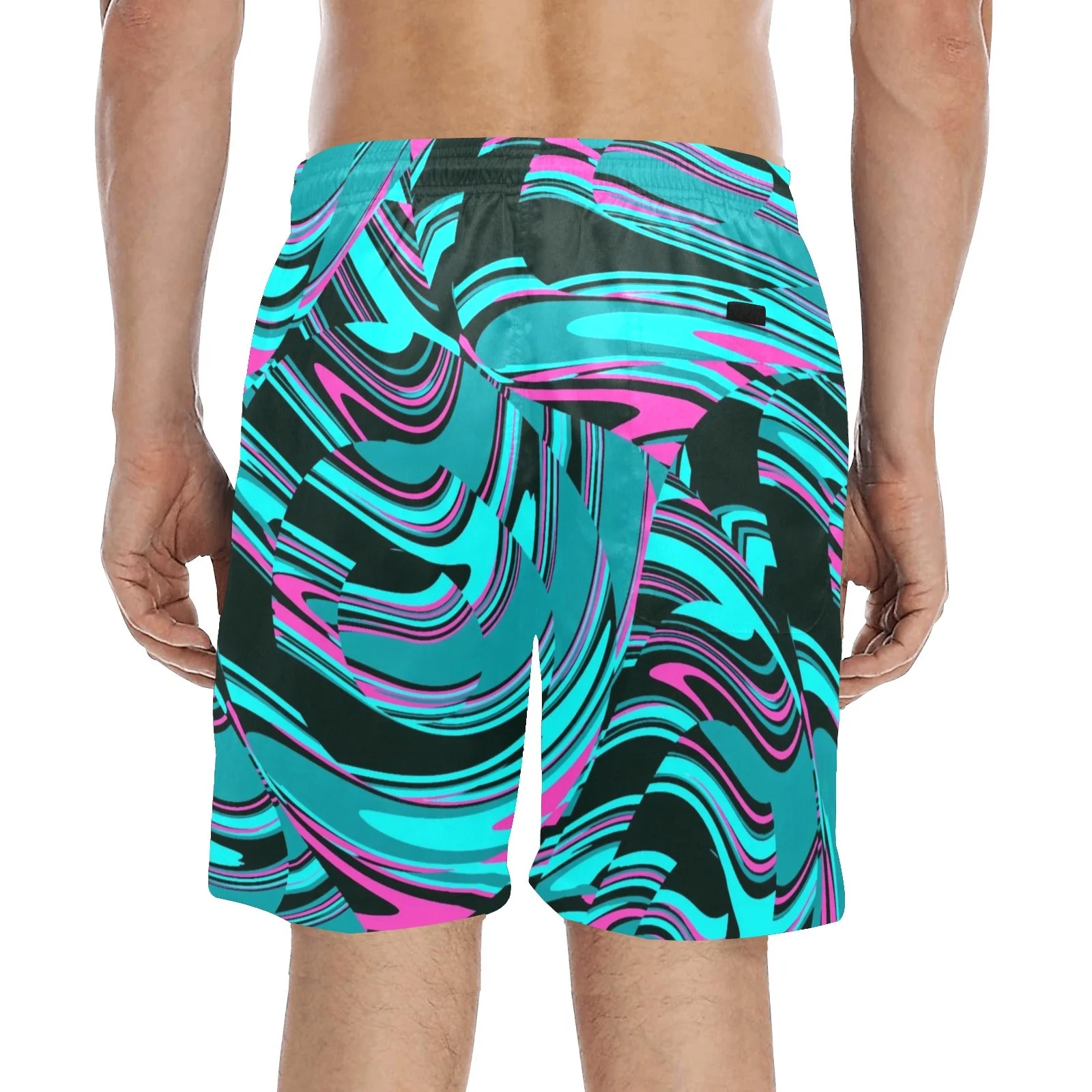 Teal and Black Abstract Rave Swim Shorts - Image 2