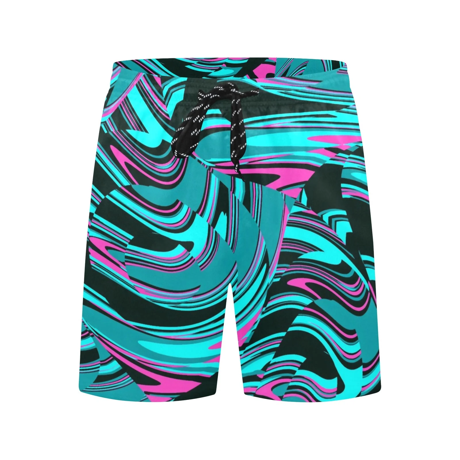 Teal and Black Abstract Rave Swim Shorts - Image 3