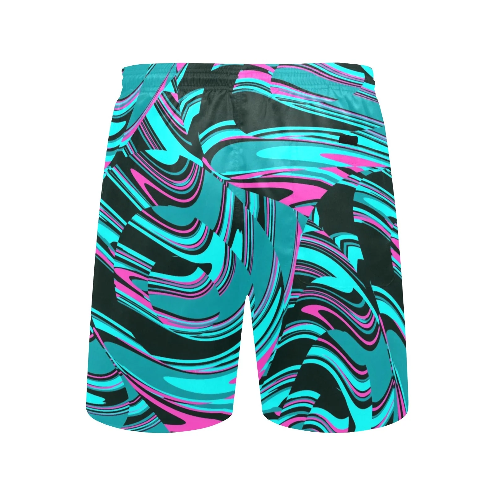 Teal and Black Abstract Rave Swim Shorts - Image 4