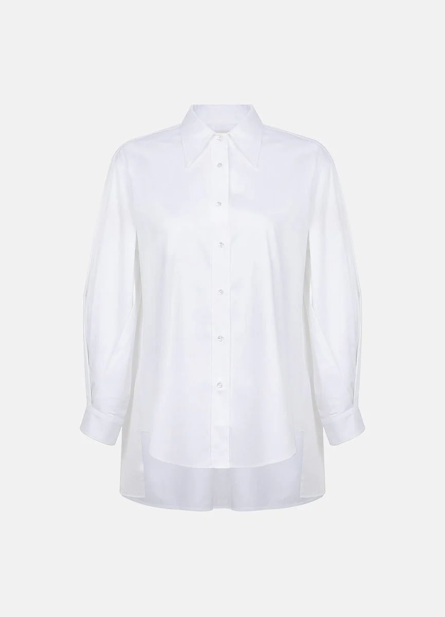 Terza Oversized Rolling-up White Cotton Shirt - Image 3