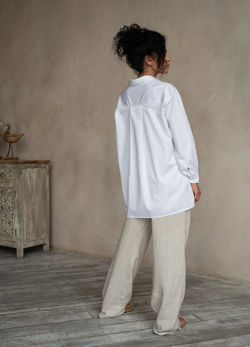 Terza Oversized Rolling-up White Cotton Shirt - Image 4