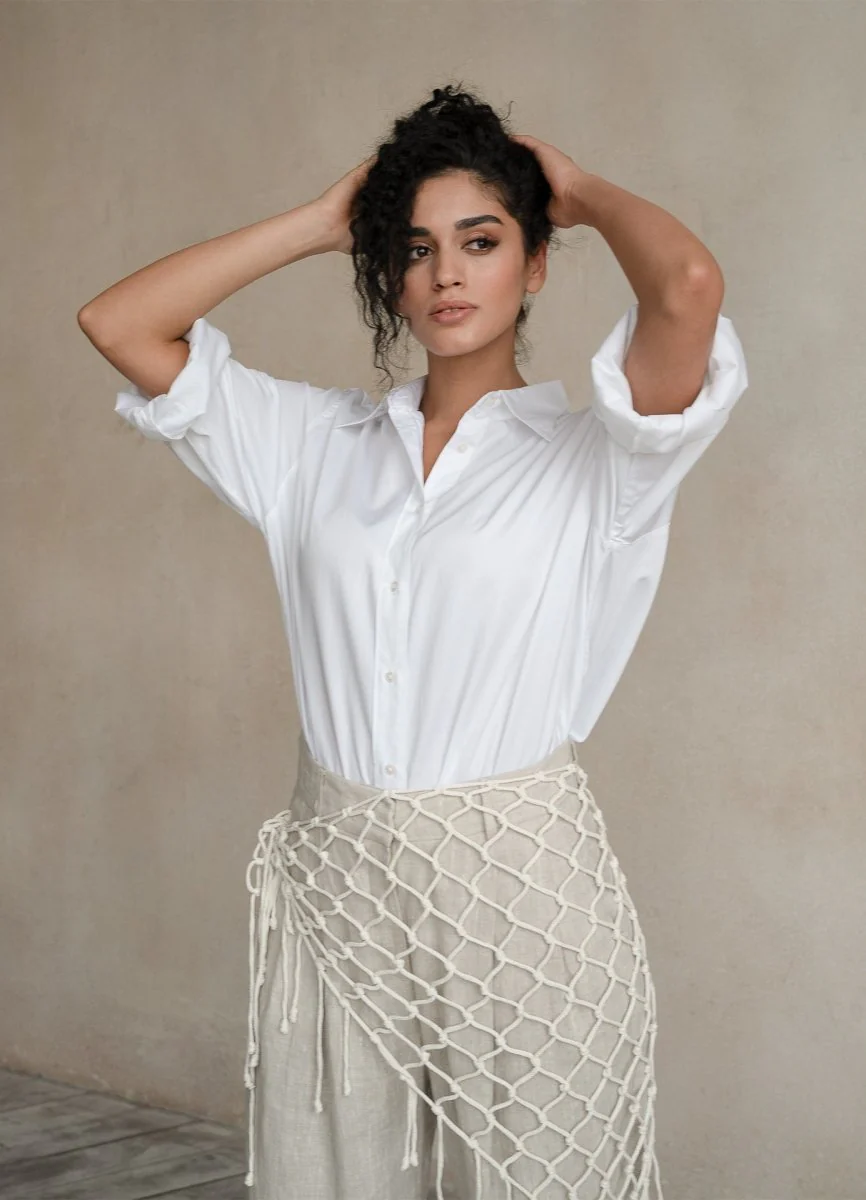 Terza Oversized Rolling-up White Cotton Shirt - Image 6