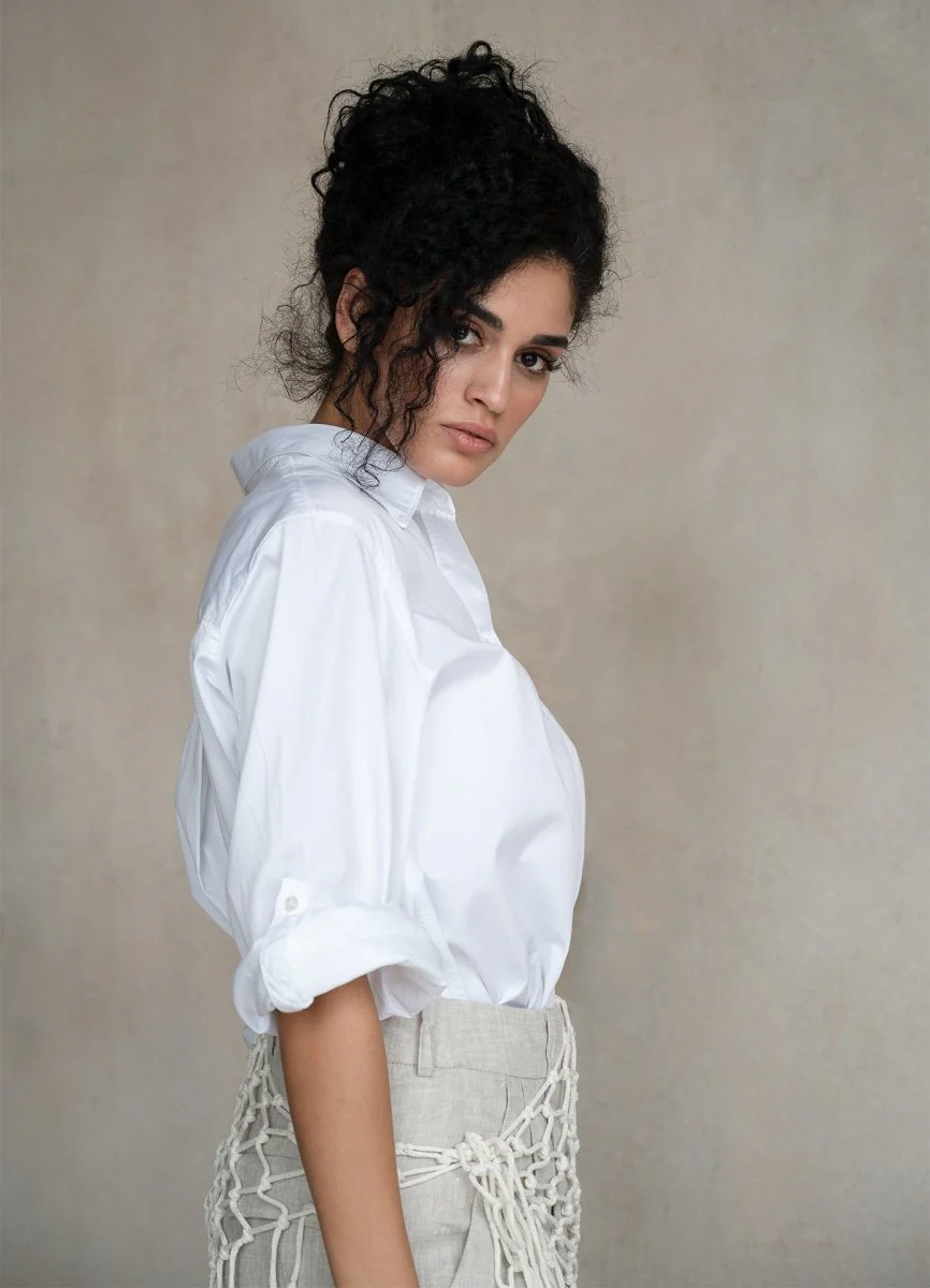 Terza Oversized Rolling-up White Cotton Shirt - Image 7