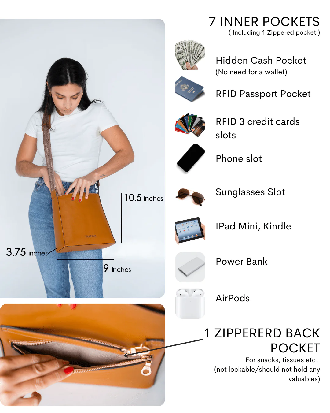 Thafael Crossbody Travel Bag – Anti-Theft, Vegan Cactus Leather (Limited Edition) - Image 3