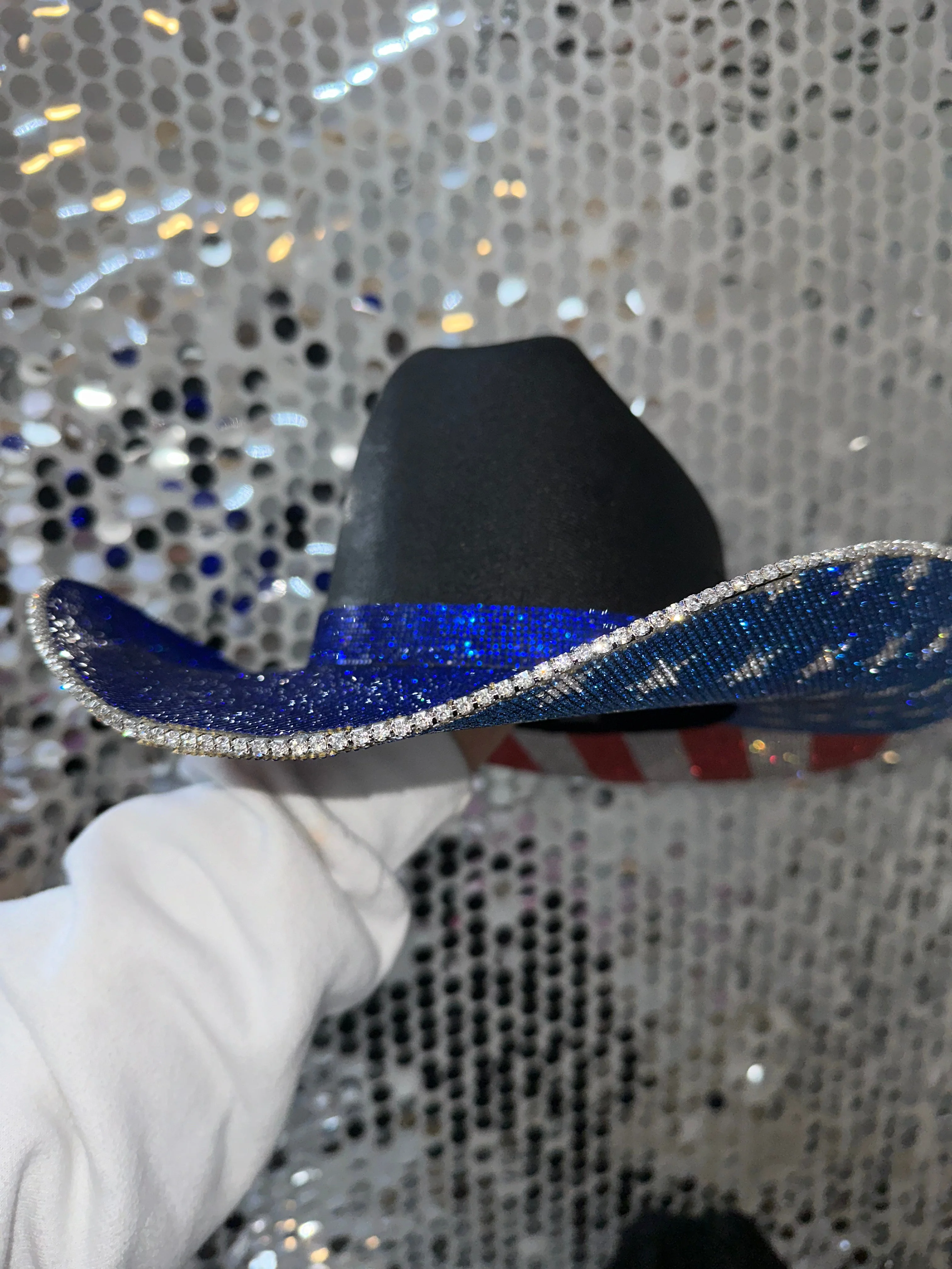 The "America" Hat in Black - Blue Rhinestones on Top - Image 2