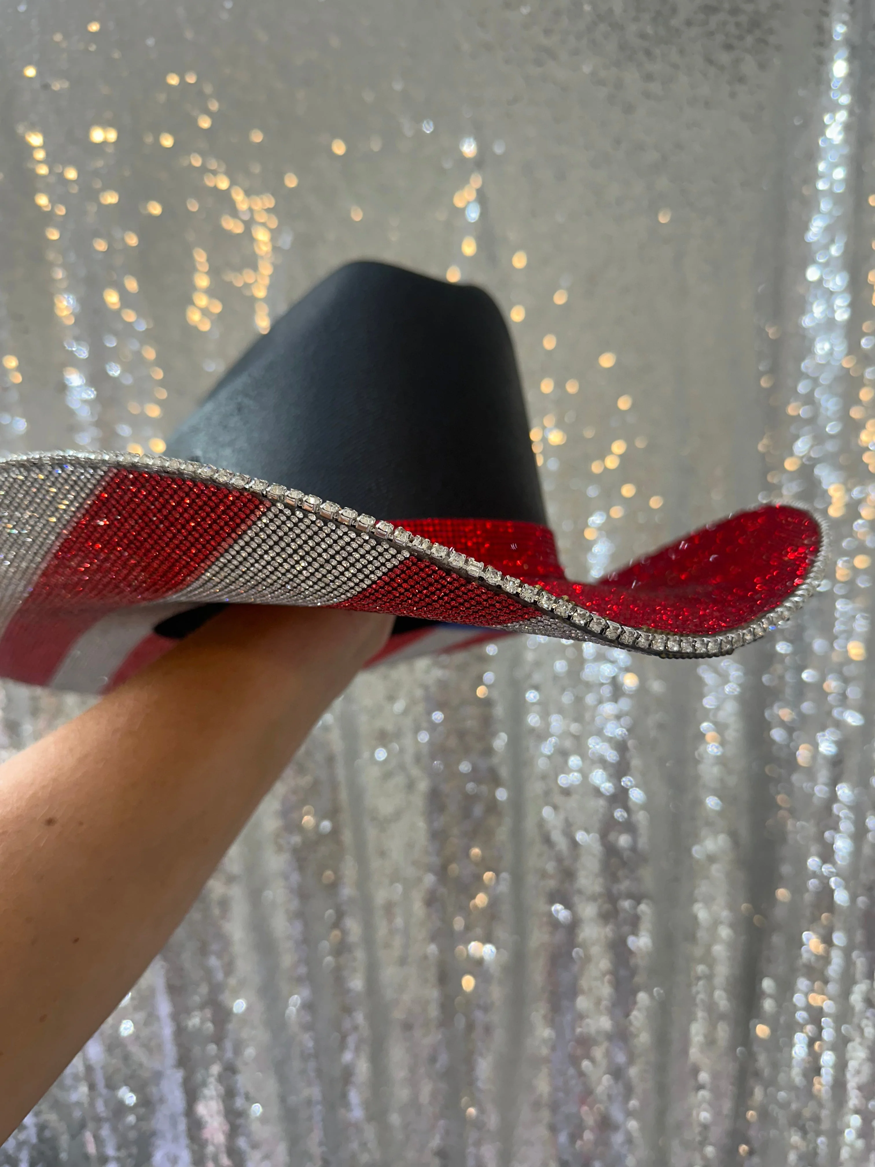 The "America" Hat in Black - Red Rhinestones on Top - Image 2