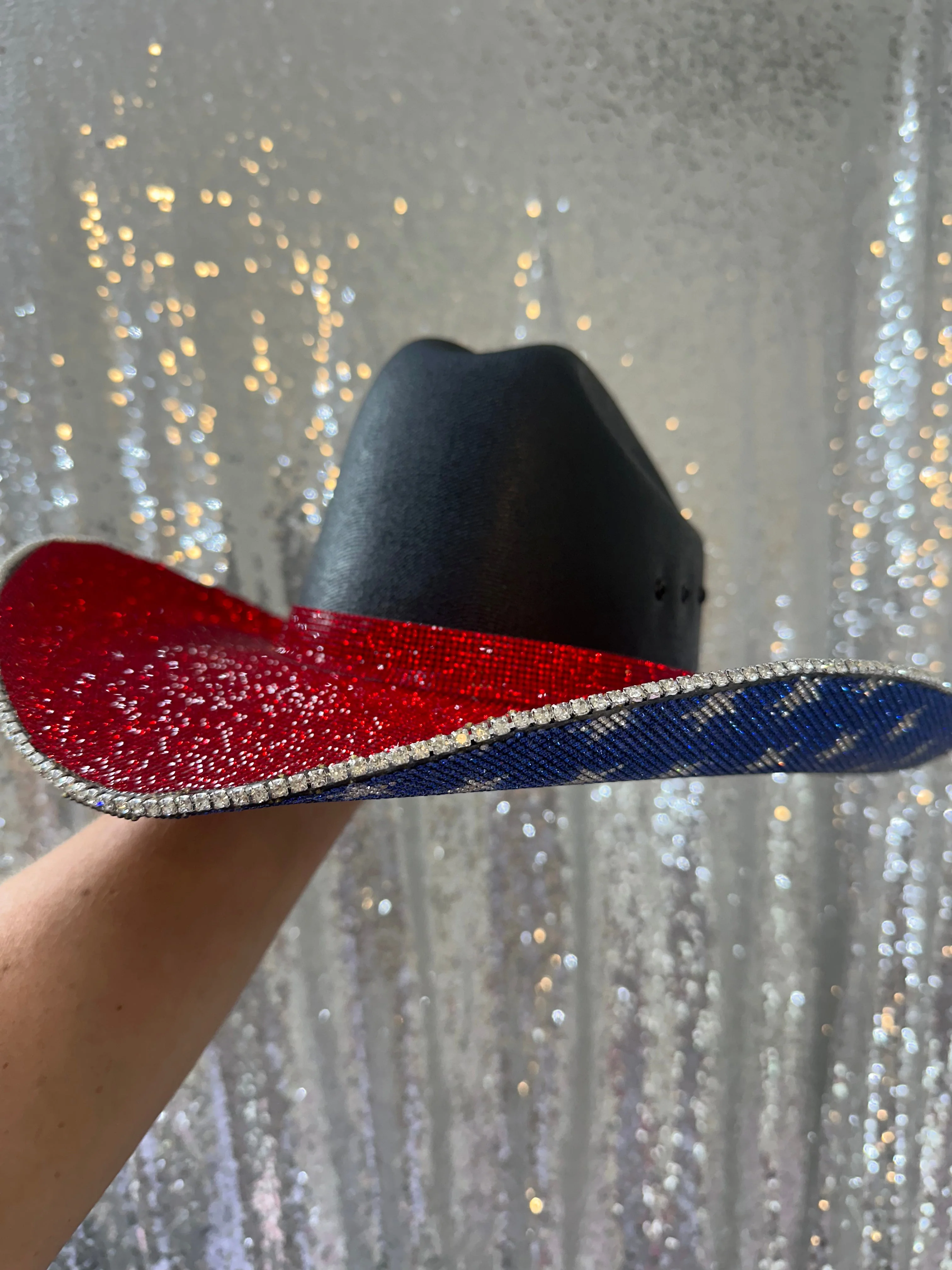 The "America" Hat in Black - Red Rhinestones on Top - Image 3