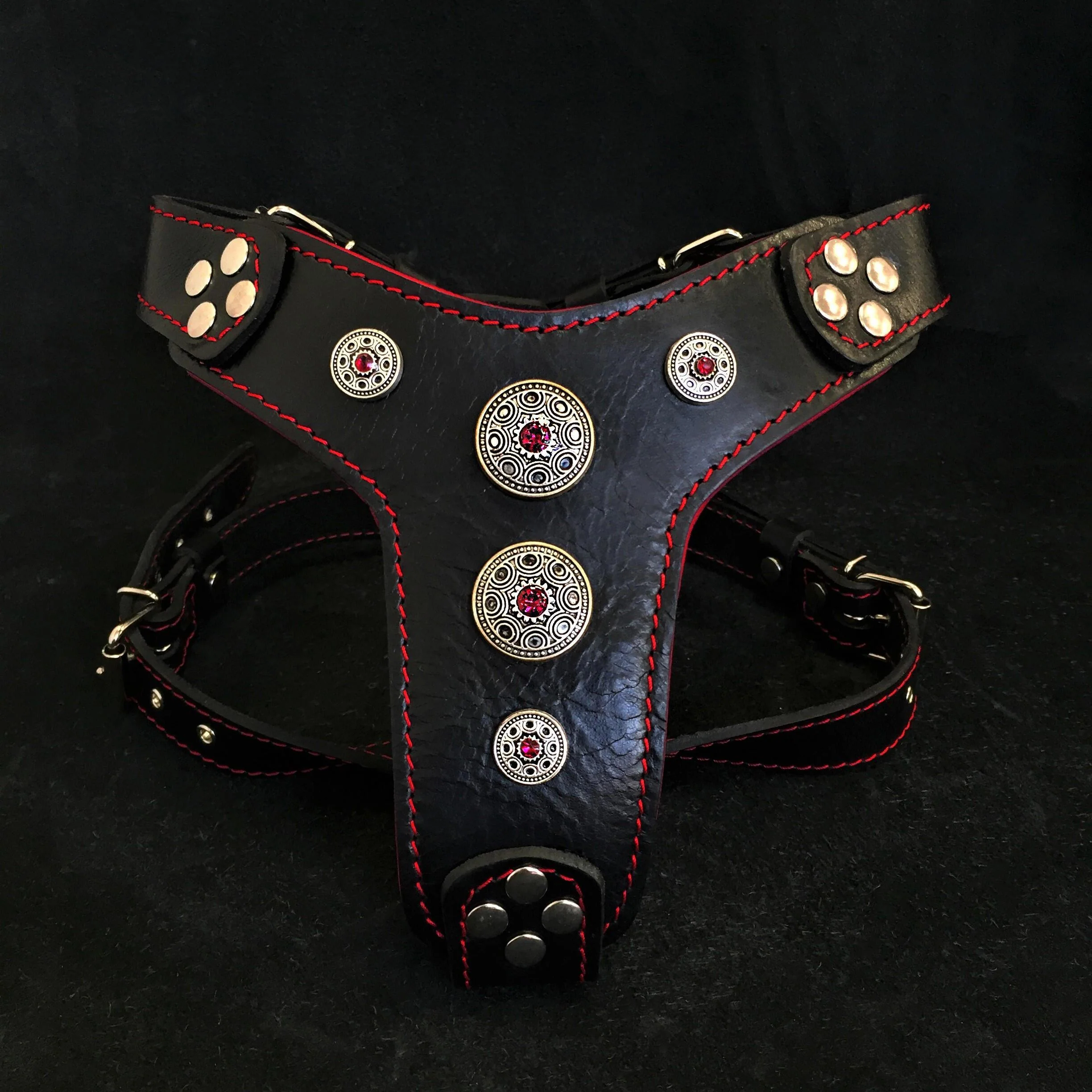 The "Bijou" Dog Harness Small to Medium Breeds. Black & Red