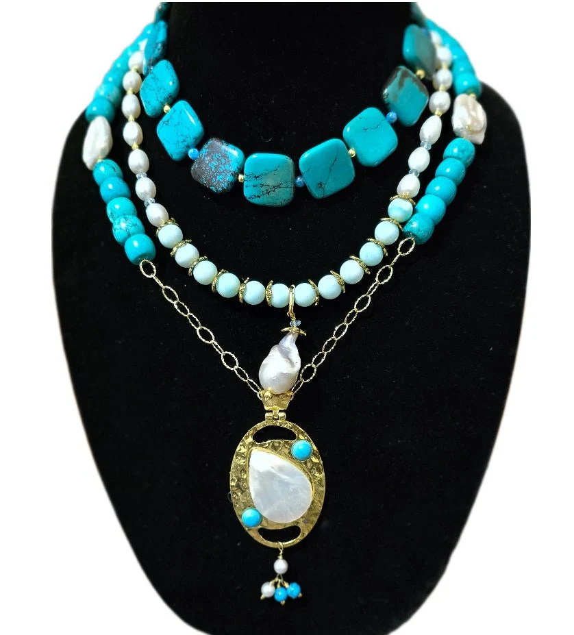 "The Deep Blue Sea" | Turquoise and Freshwater Pearl Necklace - Image 2