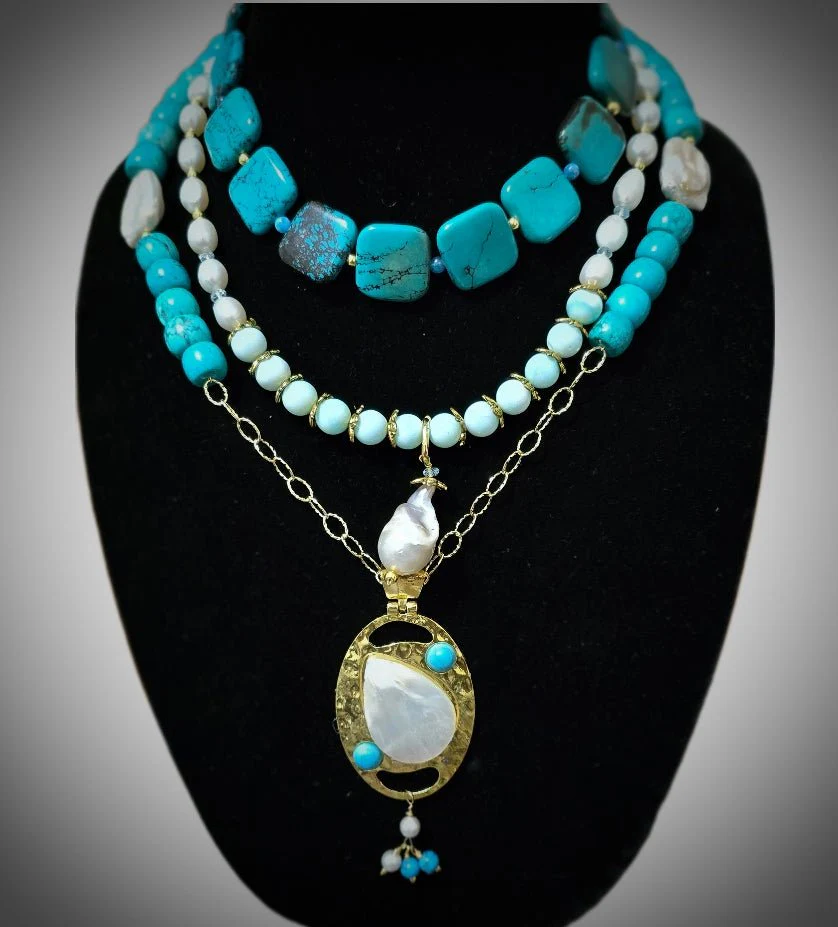 "The Deep Blue Sea" | Turquoise and Freshwater Pearl Necklace - Image 3