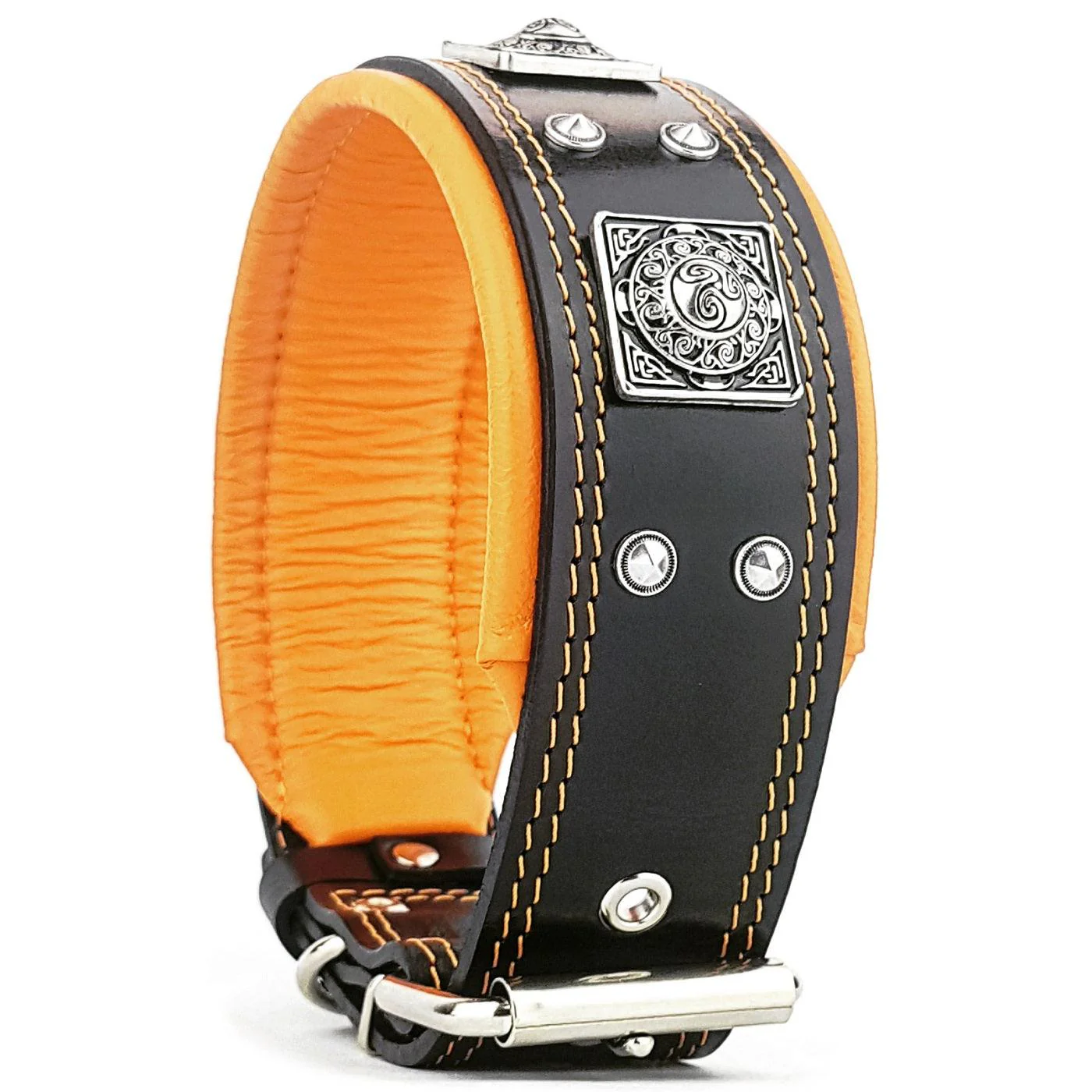 The "Eros" Dog Collar 2.5-inch Wide. Black & Orange - Image 3