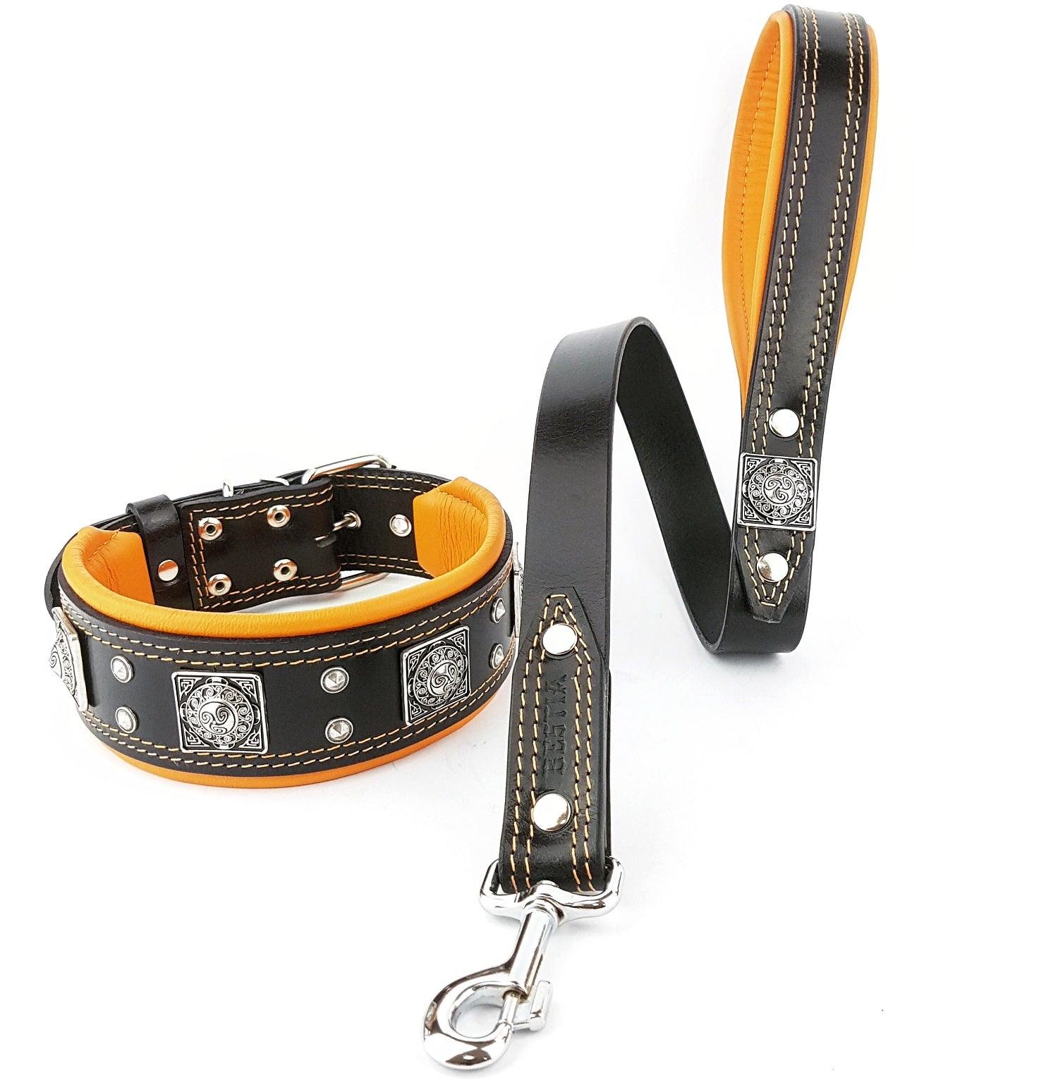 The "Eros" Dog Collar 2.5-inch Wide. Black & Orange - Image 4
