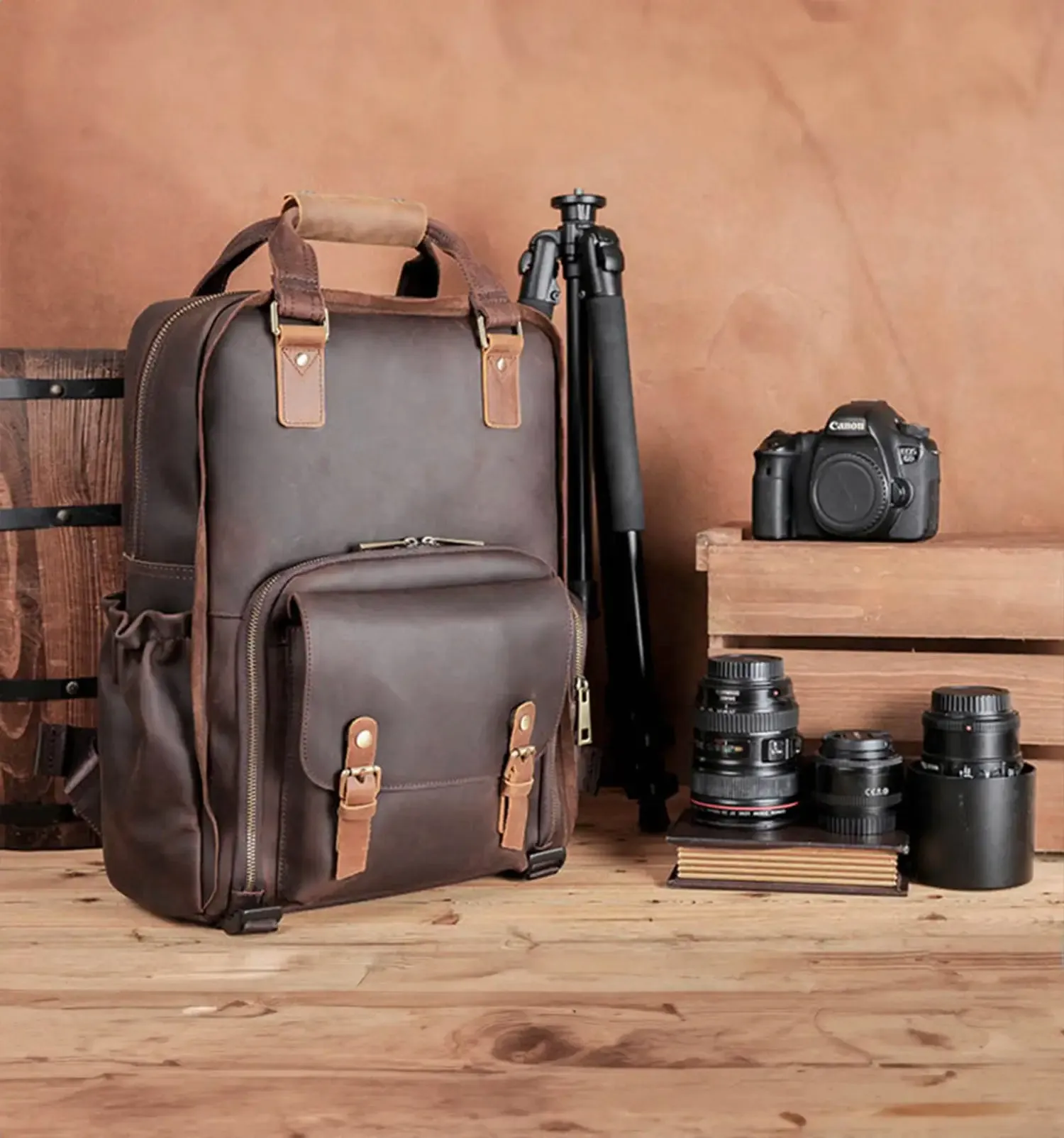 The Gaetano | Large Leather Backpack Camera Bag with Tripod Holder - Image 3