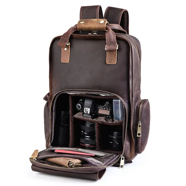 The Gaetano | Large Leather Backpack Camera Bag with Tripod Holder - Image 4