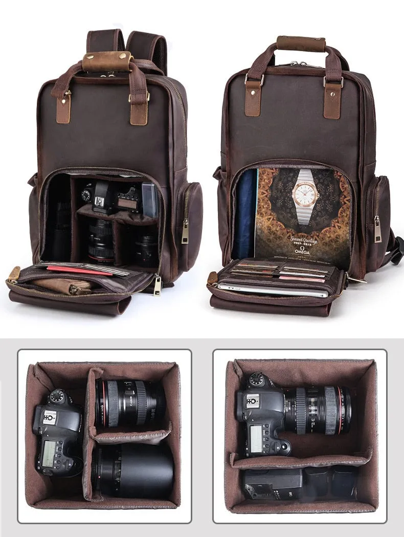 The Gaetano | Large Leather Backpack Camera Bag with Tripod Holder - Image 7