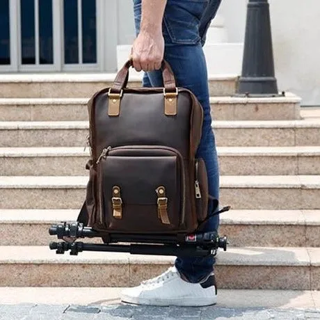 The Gaetano | Large Leather Backpack Camera Bag with Tripod Holder - Image 8