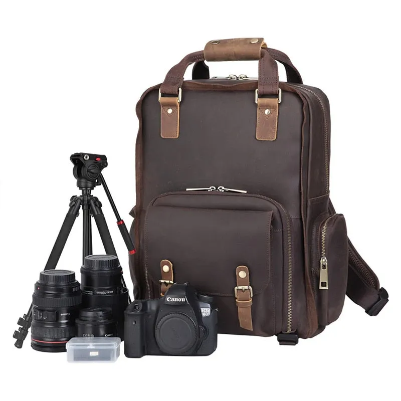 The Gaetano | Large Leather Backpack Camera Bag with Tripod Holder - Image 9