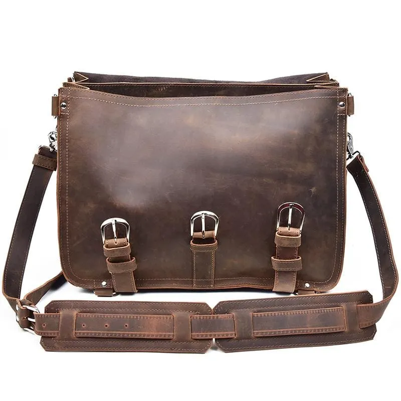 The Gustav Messenger Bag | Large Capacity Vintage Leather Messenger Bag - Image 9