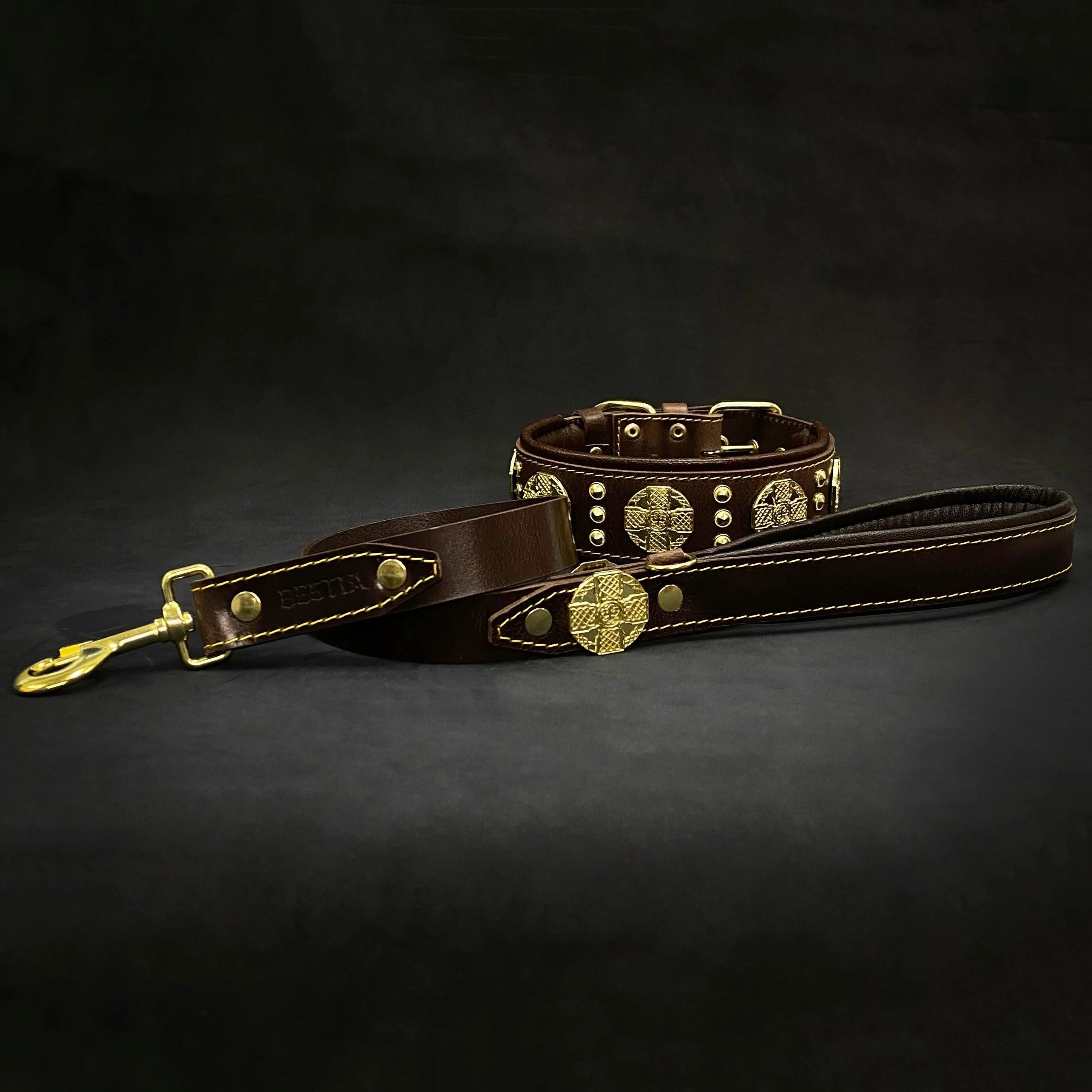 The "Maximus" Collar 2.5-inch Wide. Brown & Gold - Image 5
