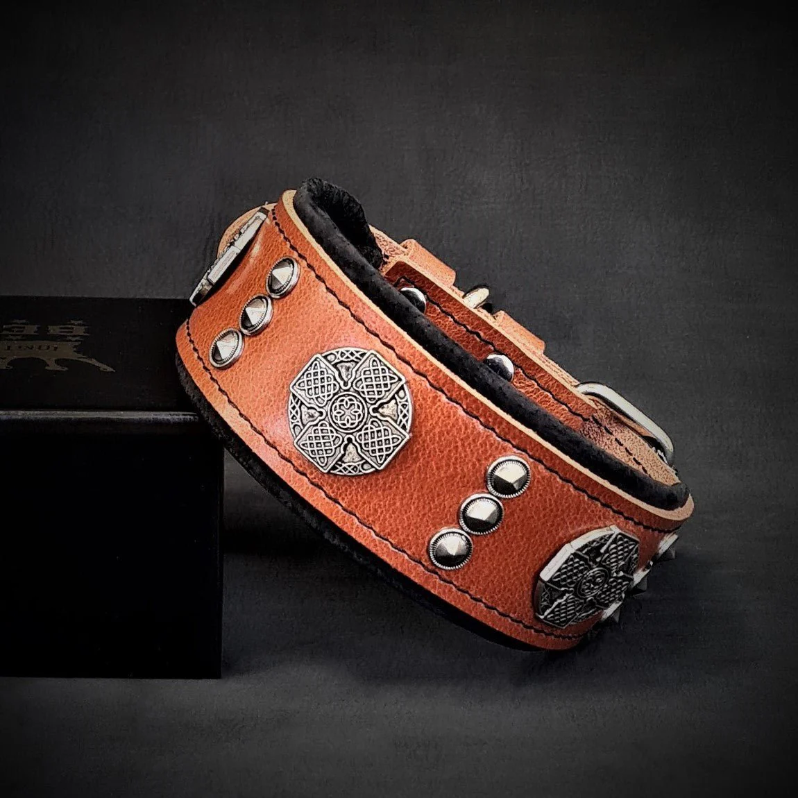 The "Maximus" Dog Collar 2-inch Wide. Black & Silver - Image 2