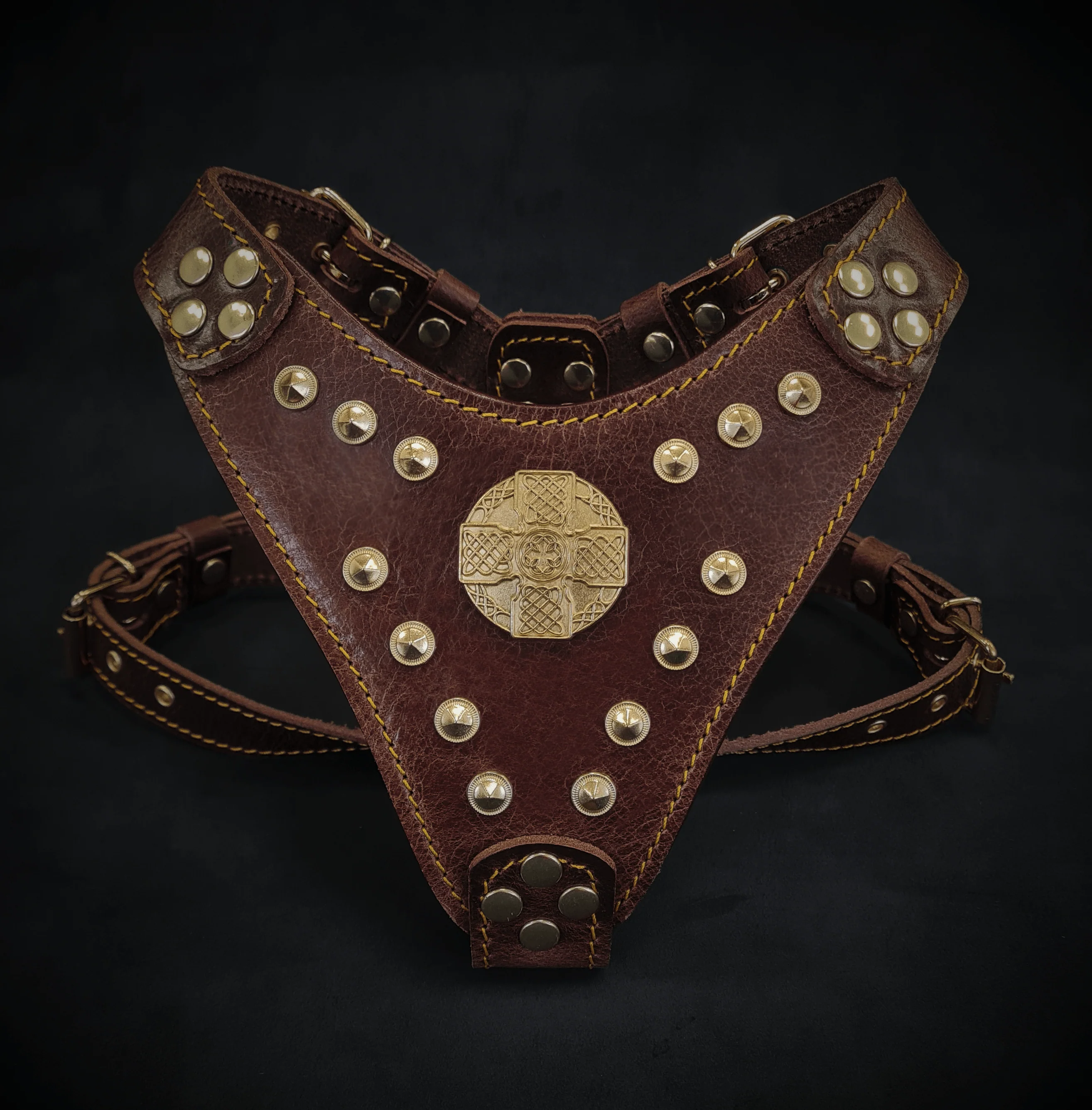 The ''Maximus'' Dog Harness for Small to Medium Breeds. Brown & Gold
