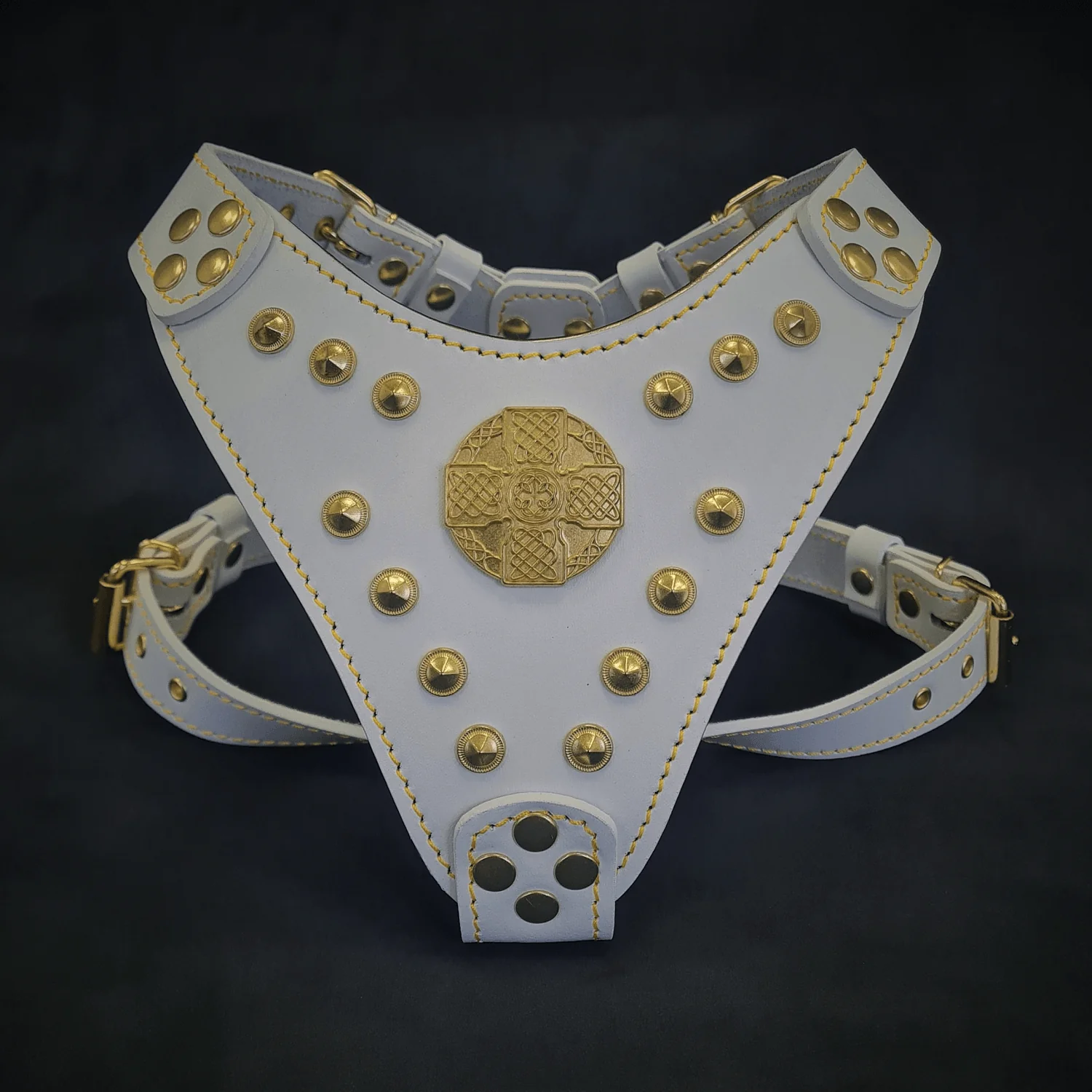 The "Maximus" Dog Harness for Small to Medium Breeds. White & Gold