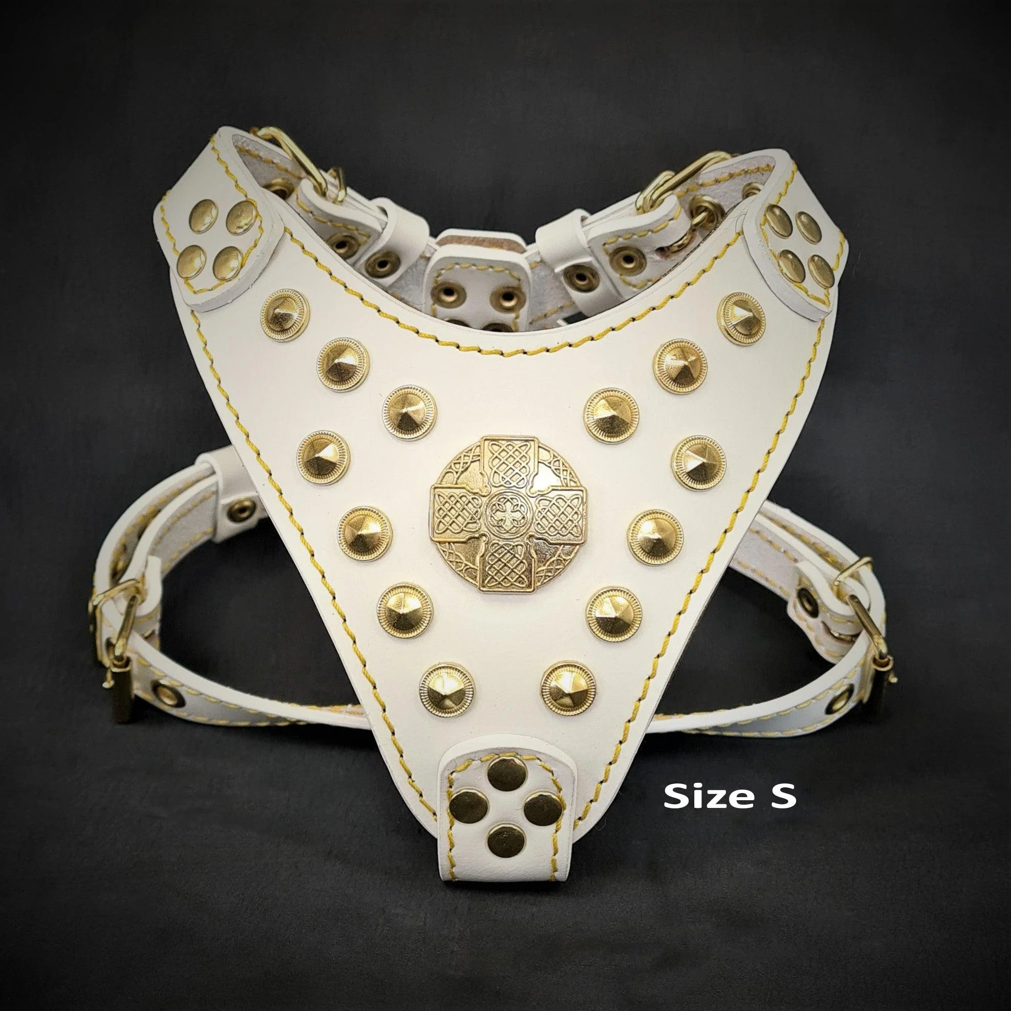 The "Maximus" Dog Harness for Small to Medium Breeds. White & Gold - Image 2