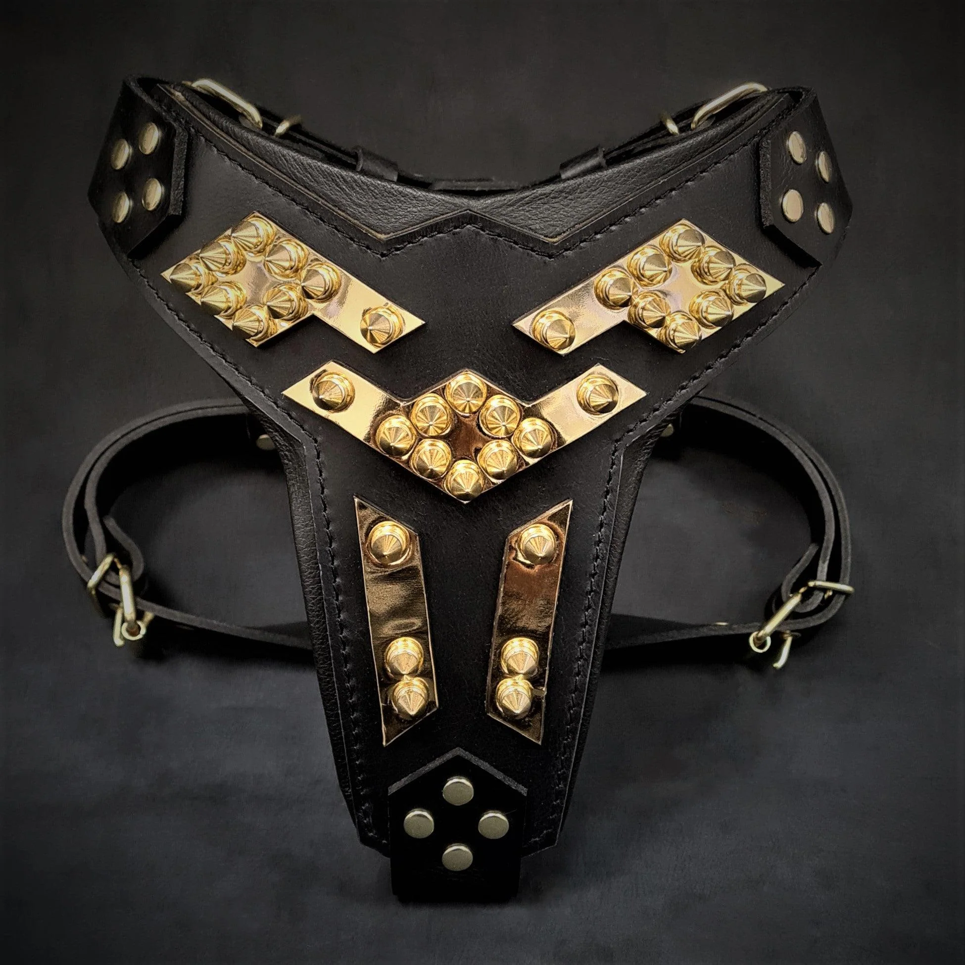 The "Midas" Leather Dog Harness. Gold