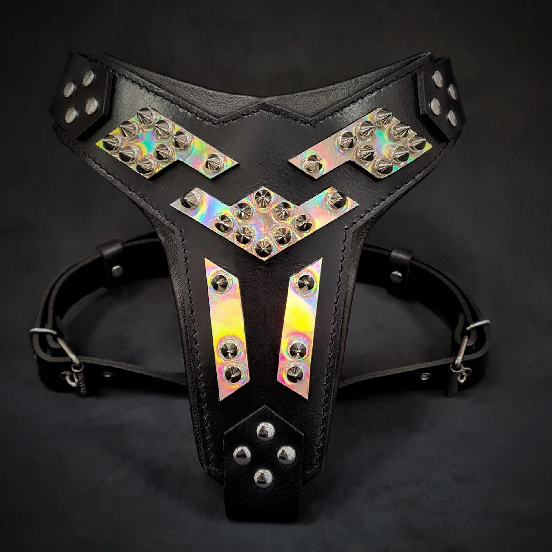 The "Midas" Leather Dog Harness. Silver