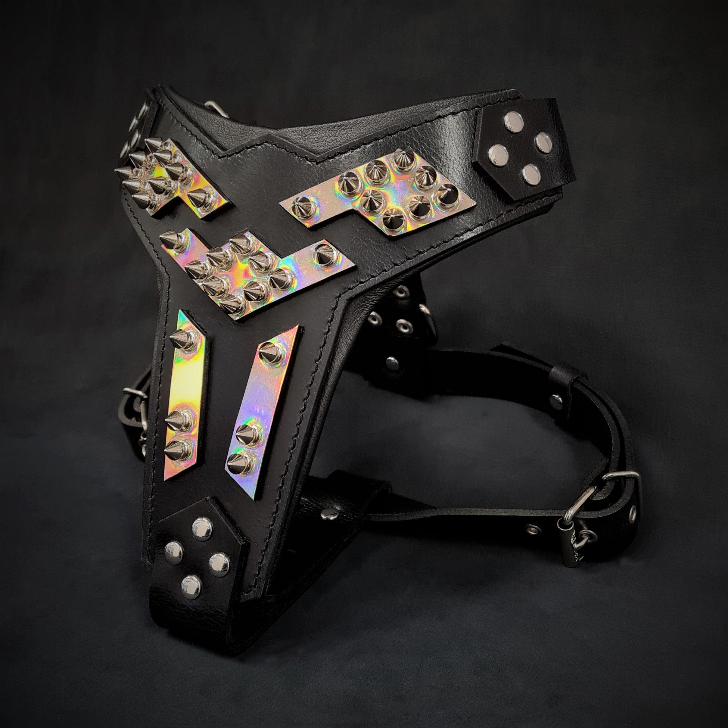 The "Midas" Leather Dog Harness. Silver - Image 2