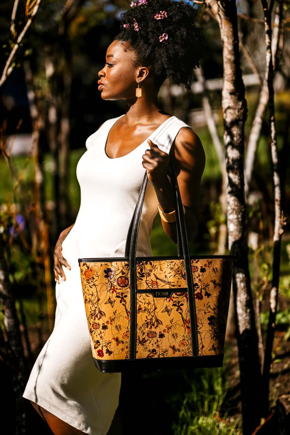 The Standard : Large Floral Kraft Paper Vegan Leather Tote - Image 2