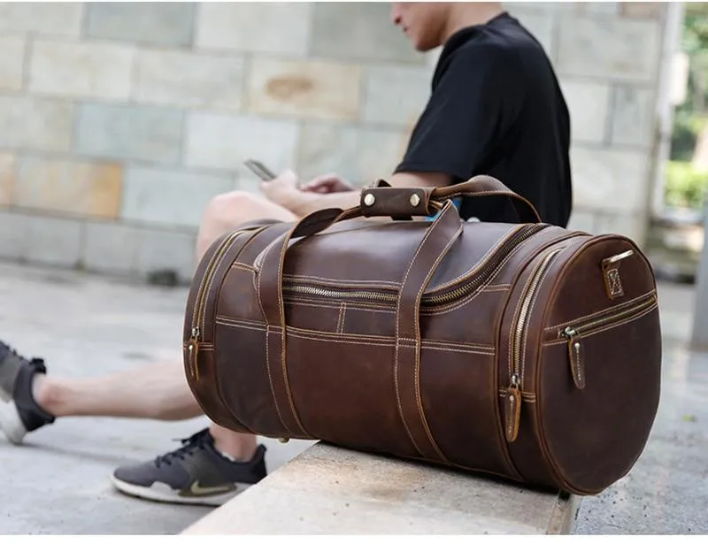 The Wainwright Weekender | Round Vintage Leather Duffel - Image 12