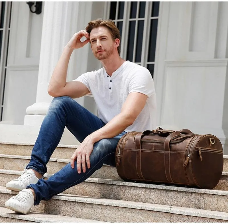 The Wainwright Weekender | Round Vintage Leather Duffel - Image 9
