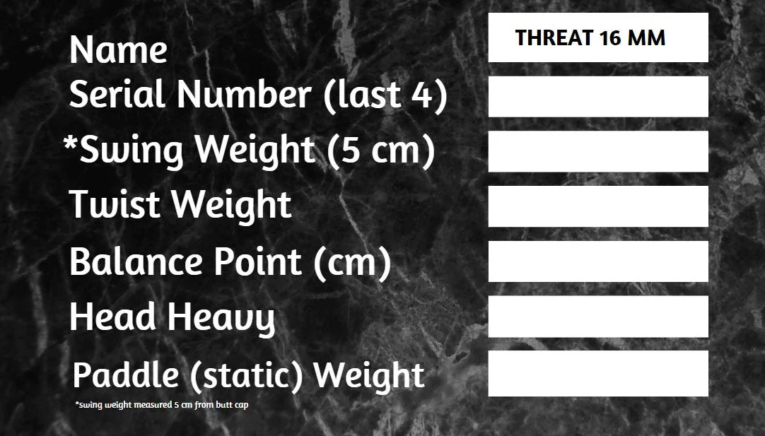 THREAT 16 SINGLES Includes custom weight card, paddle cover, paddle eraser, and lead weights. - Image 10